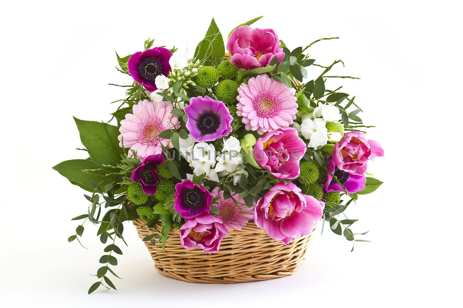 colorful flowers in a basket