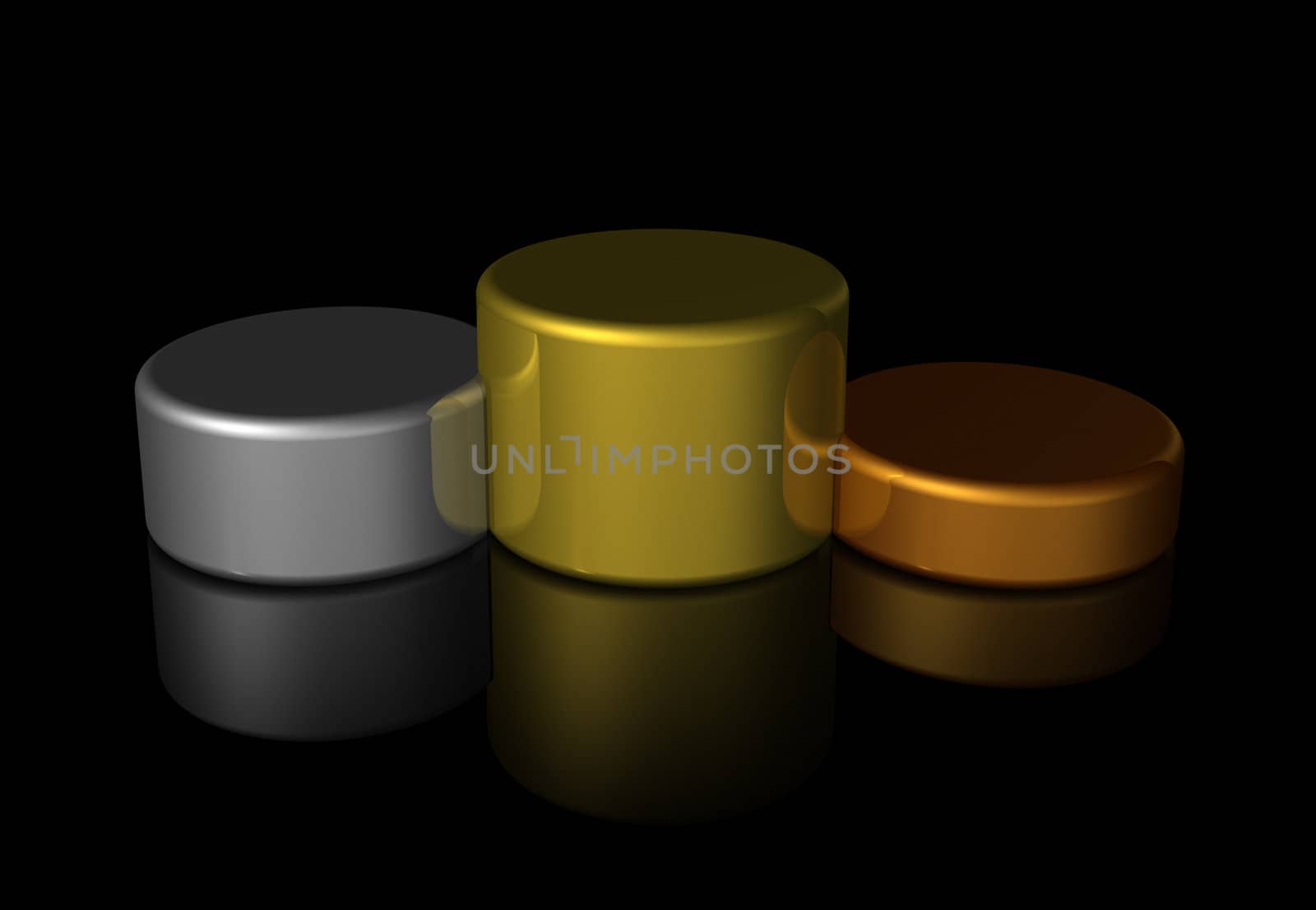 blank podium with bronze, silver and gold winners - three dimensional illustration isolated on black