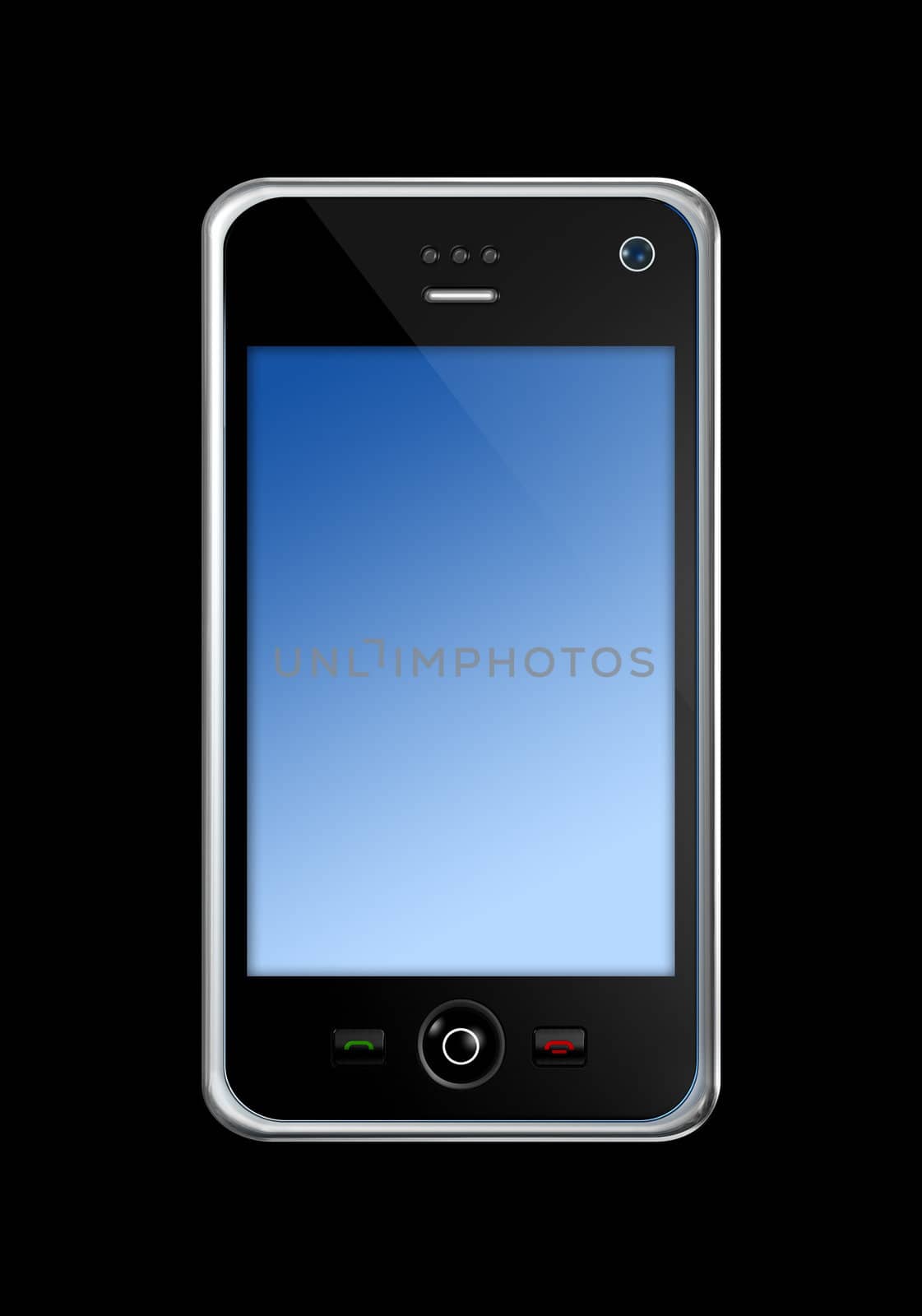 three dimensional mobile phone isolated on black whith clipping path