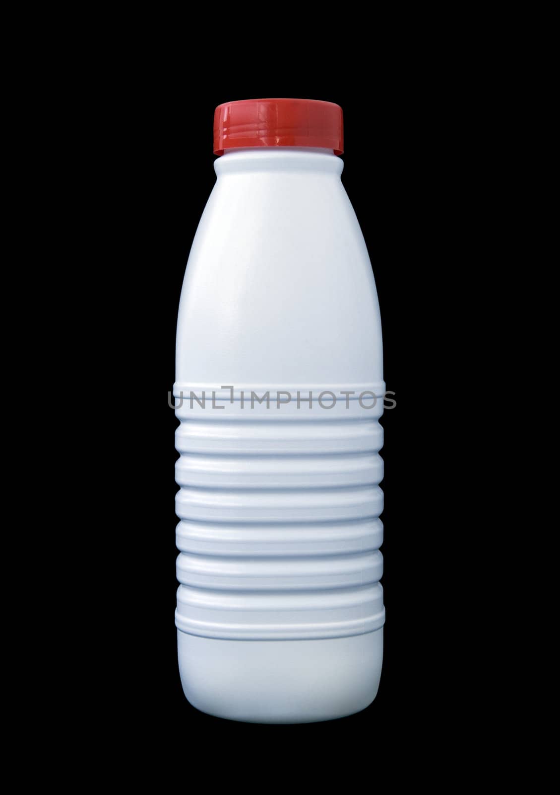 milk plastic bottle isolated on black background with clipping path