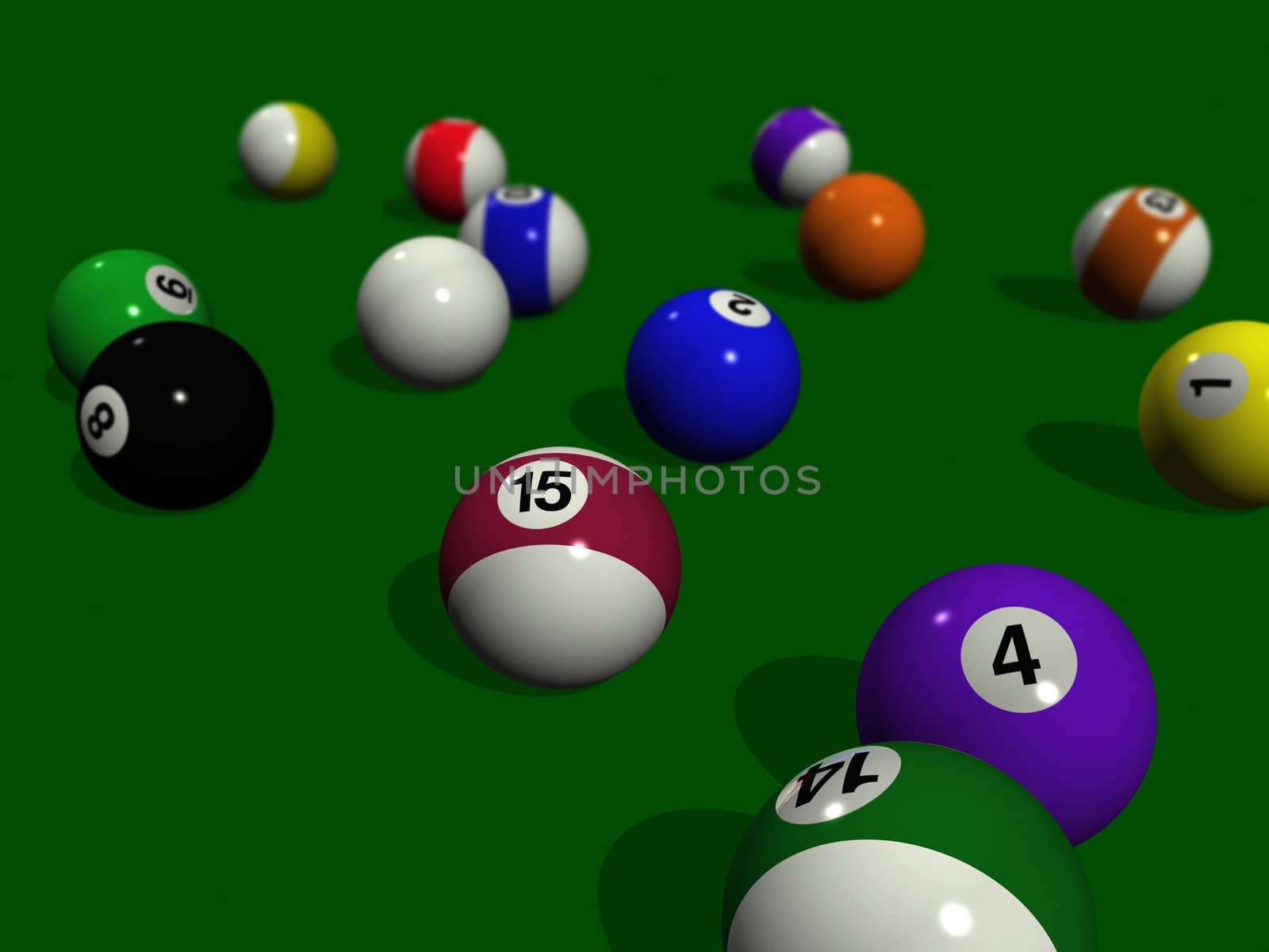 pool balls on a green billiard table by daboost