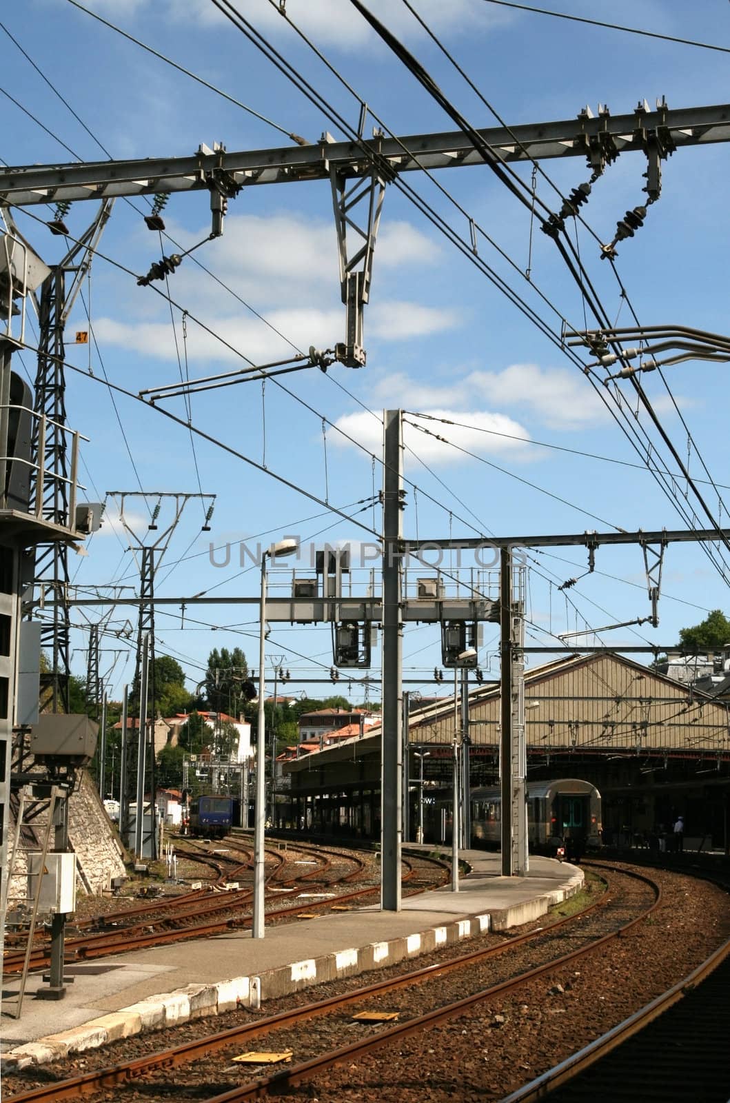 catenary and power lines in a railway station