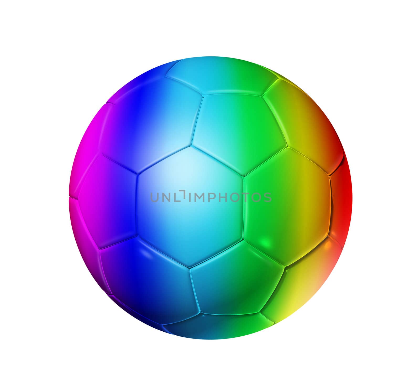 3D rainbow soccer ball isolated on white with clipping path
