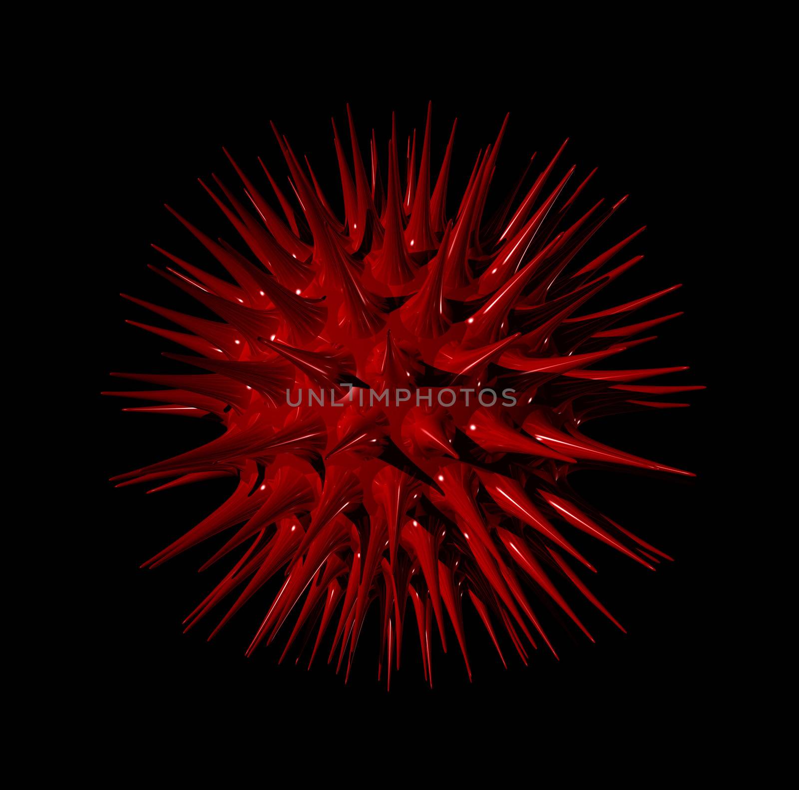 three dimensional illustration of a red virus isolated on black background