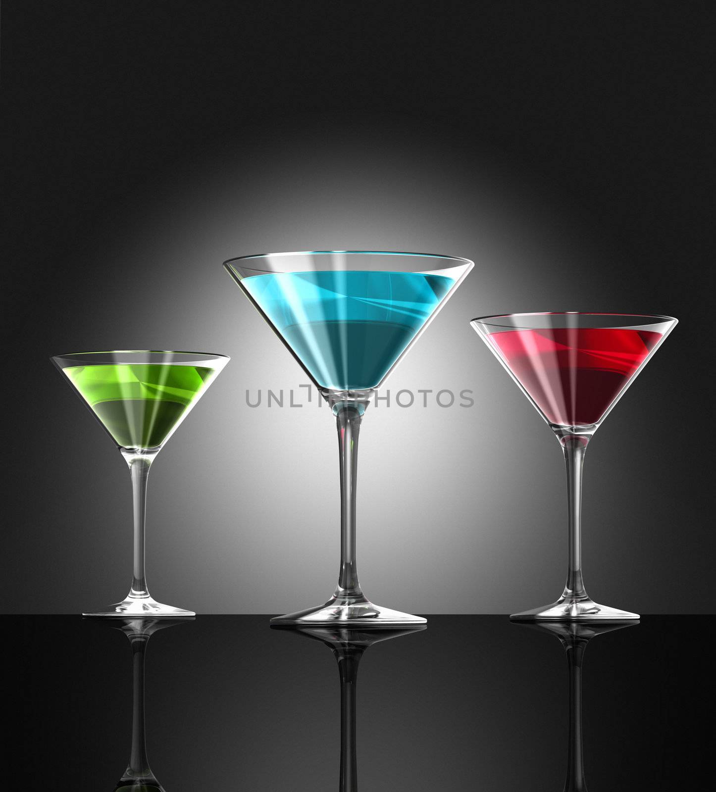 red, green and blue cocktail glasses by daboost