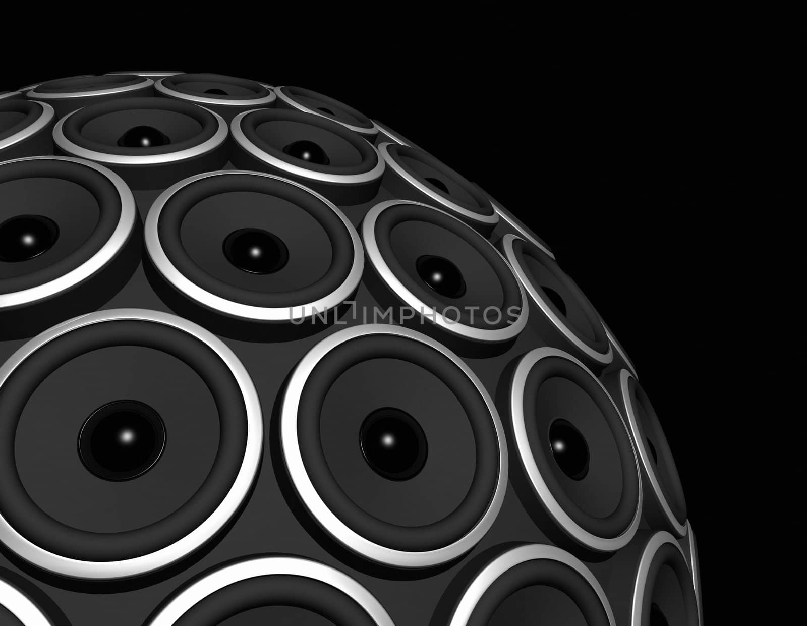 three dimensional speakers sphere isolated on black