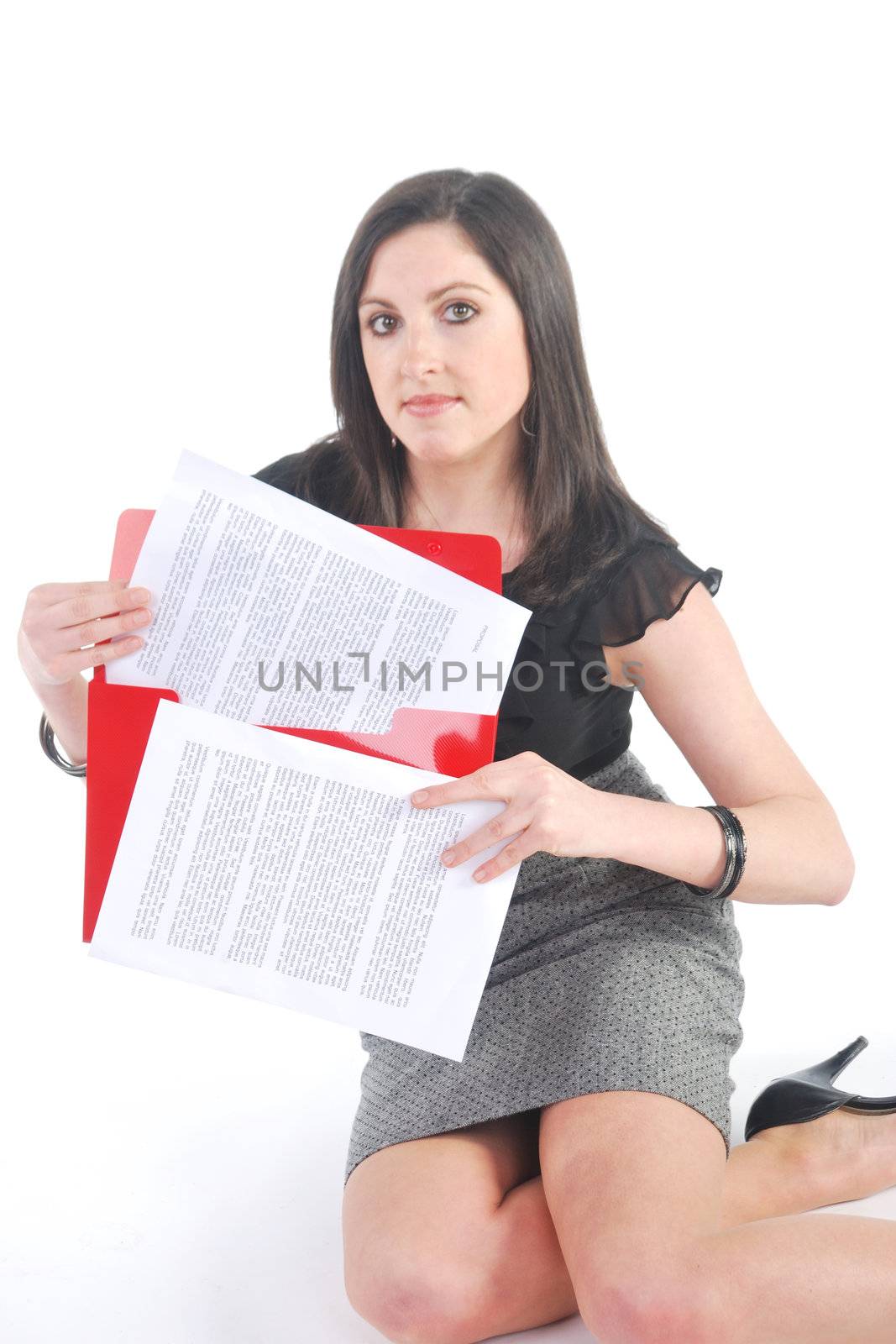 Business woman holding papers