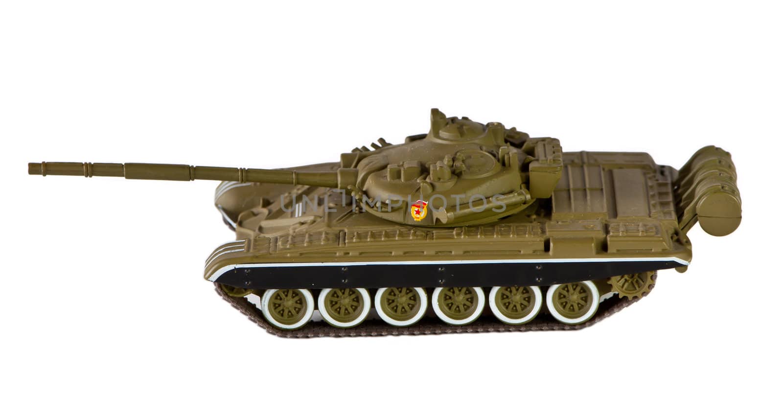 Green tank isolated on white. Military, combat vehicle. Soviet tank.