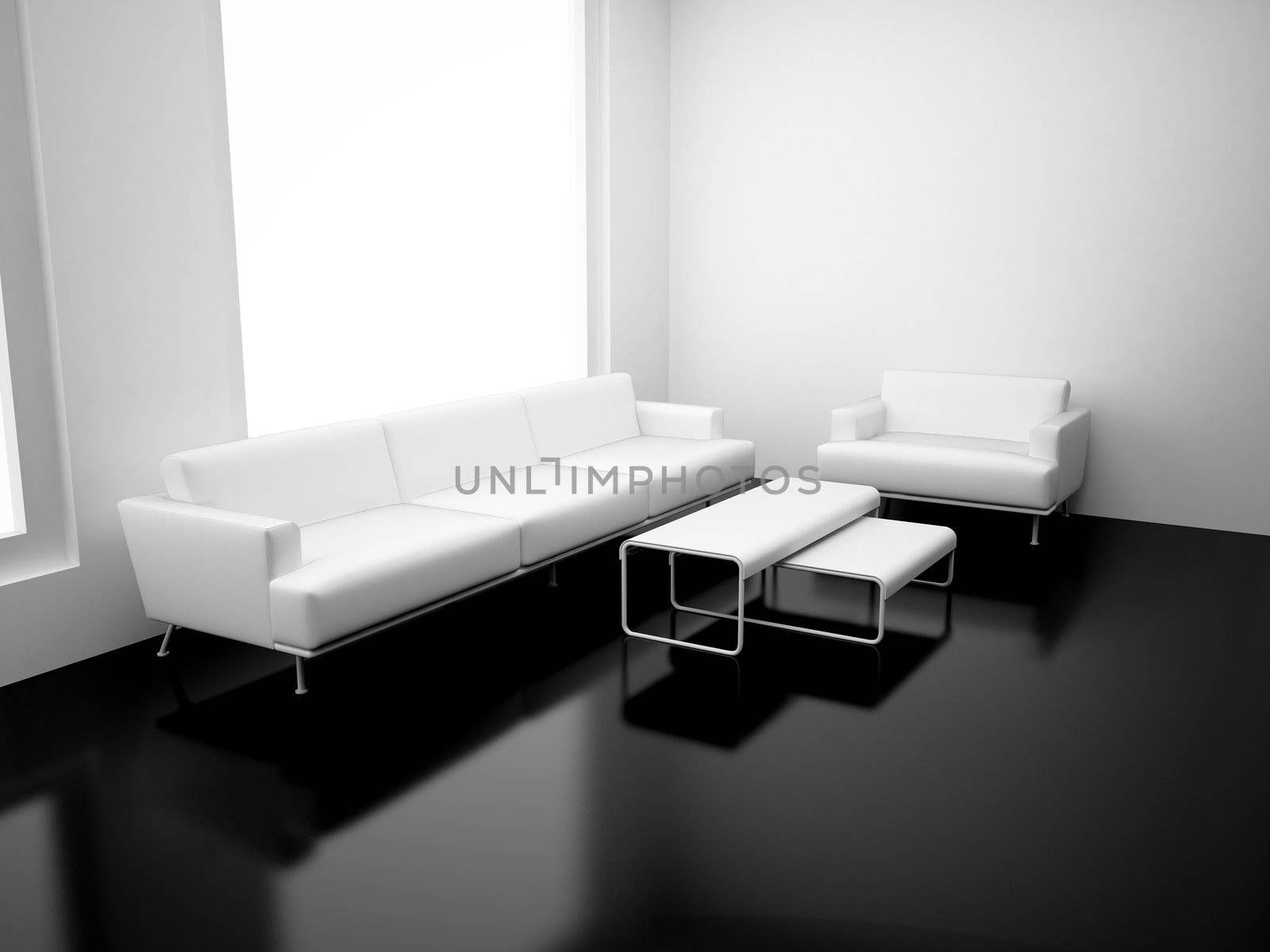 Modern apartment with living room. High resolution image. 3d render.