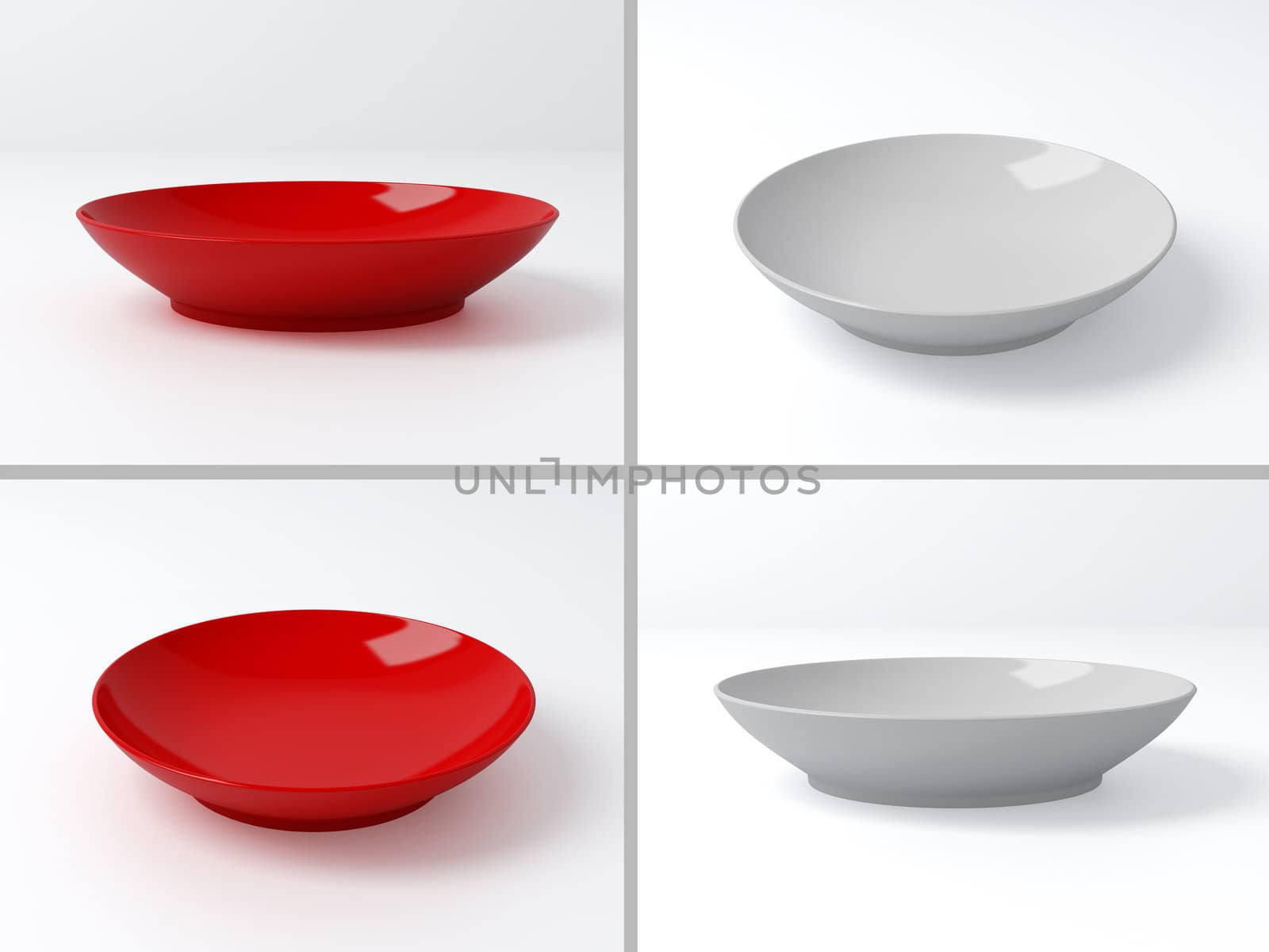 High resolution image. 3d render. White pot and red pot.