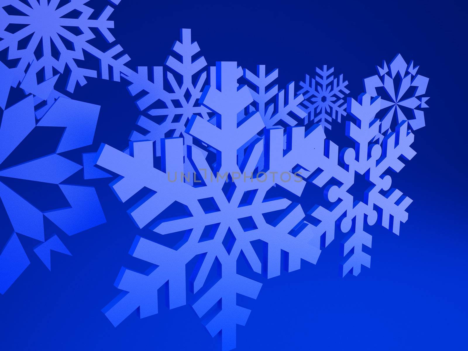 Snowflake on a blue background. High resolution image. 3d rendered illustration.