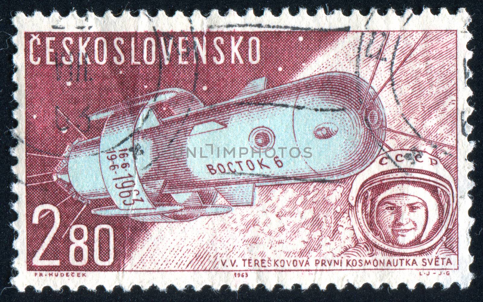 CZECHOSLOVAKIA - CIRCA 1962: stamp printed by Czechoslovakia, shows Soviet Spaceship Vostok, circa 1962
