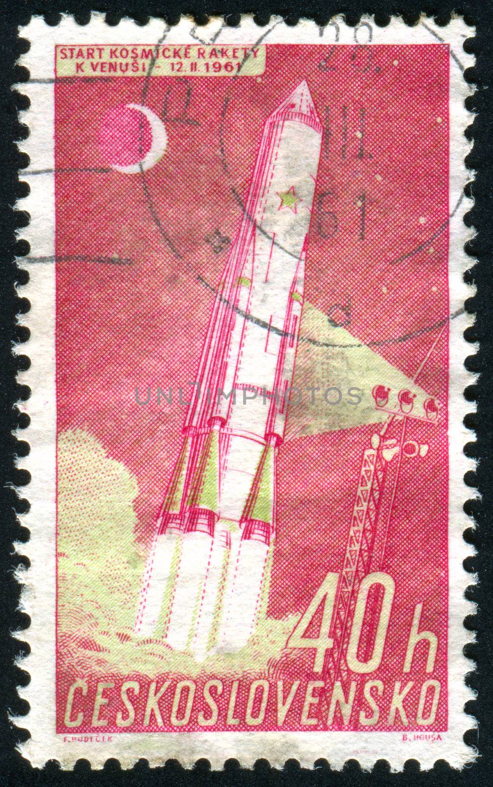 CZECHOSLOVAKIA - CIRCA 1961: stamp printed by Czechoslovakia, shows rocket, circa 1961