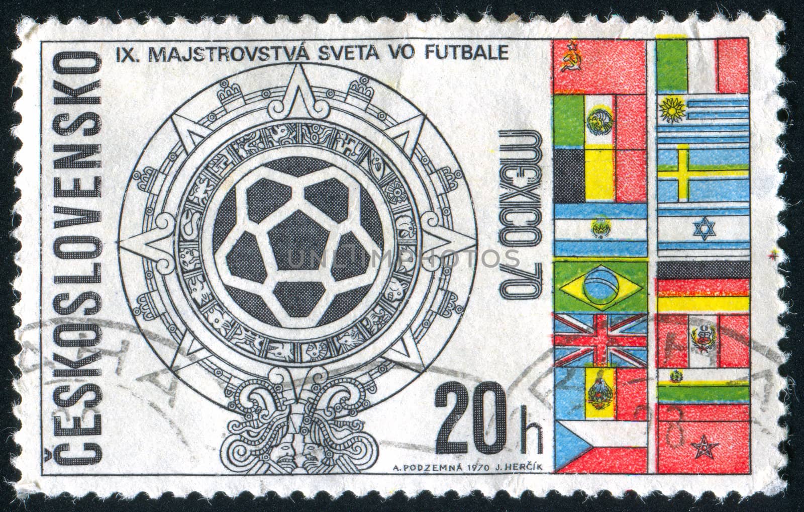 CZECHOSLOVAKIA - CIRCA 1970: stamp printed by Czechoslovakia, shows Sundisk Games� emblem and flags, circa 1970