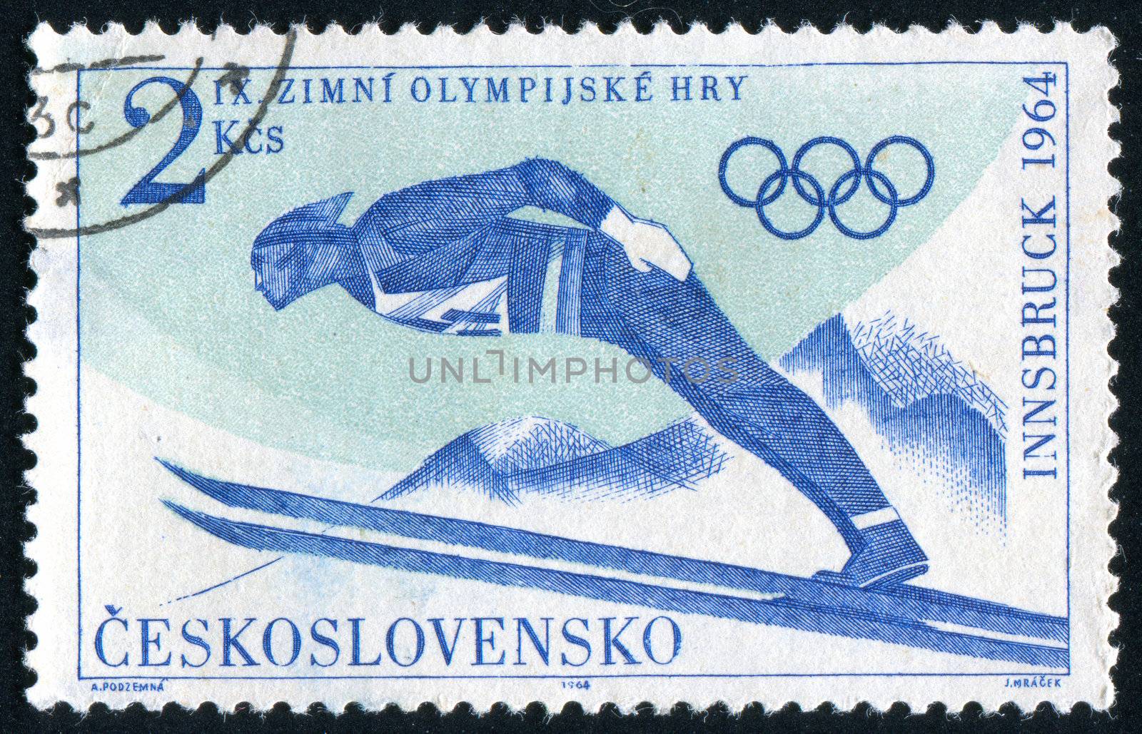 CZECHOSLOVAKIA - CIRCA 1964: stamp printed by Czechoslovakia, shows skier, circa 1964