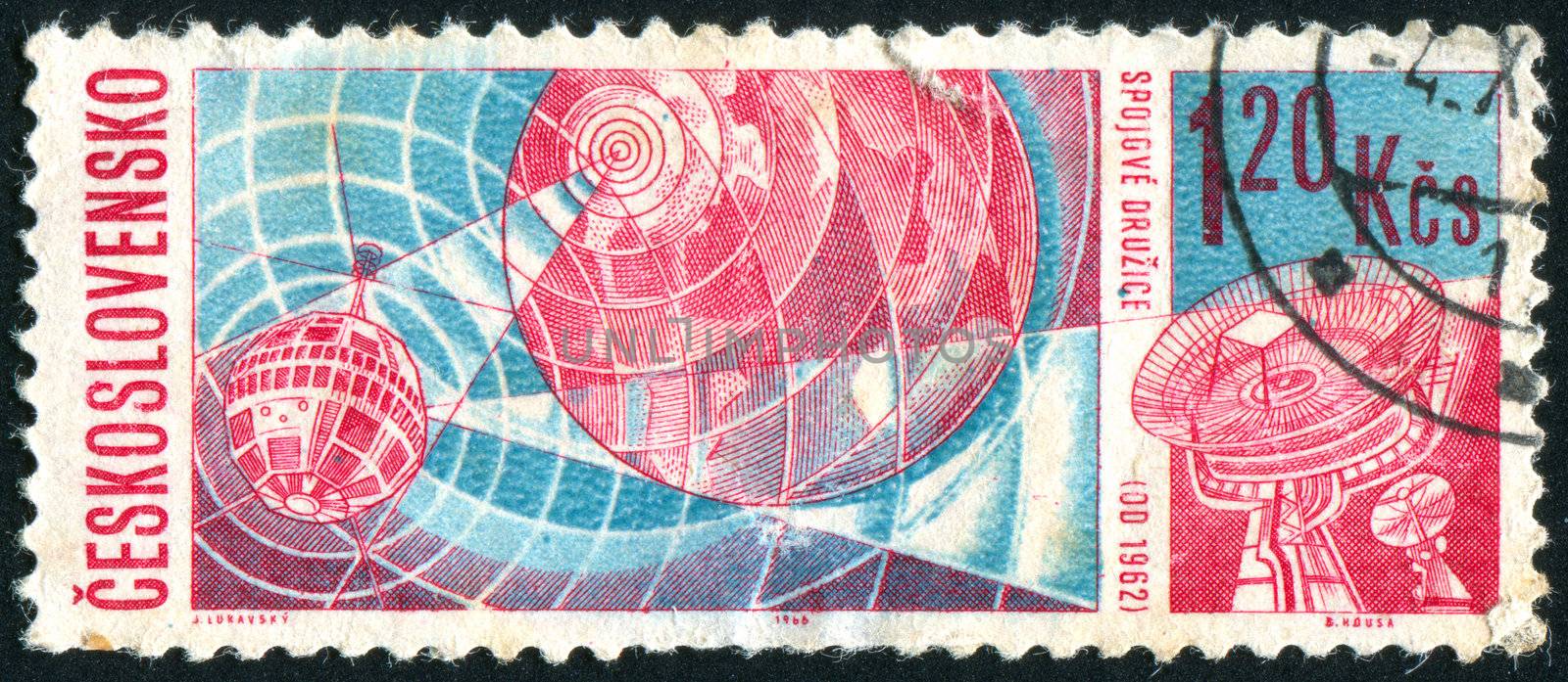 CZECHOSLOVAKIA - CIRCA 1966: stamp printed by Czechoslovakia, shows Telstar over Earth & receiving station, circa 1966