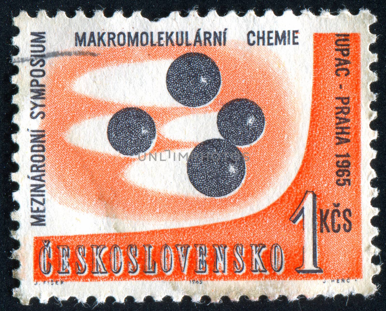 CZECHOSLOVAKIA - CIRCA 1965: stamp printed by Czechoslovakia, shows Macromolecular Symposium Emblem, circa 1965