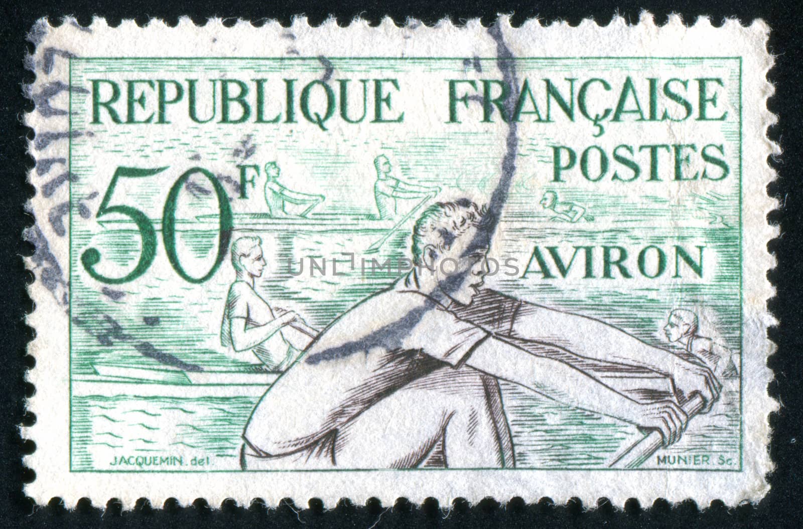 FRANCE - CIRCA 1953: stamp printed by France, shows Canoe racing, circa 1953