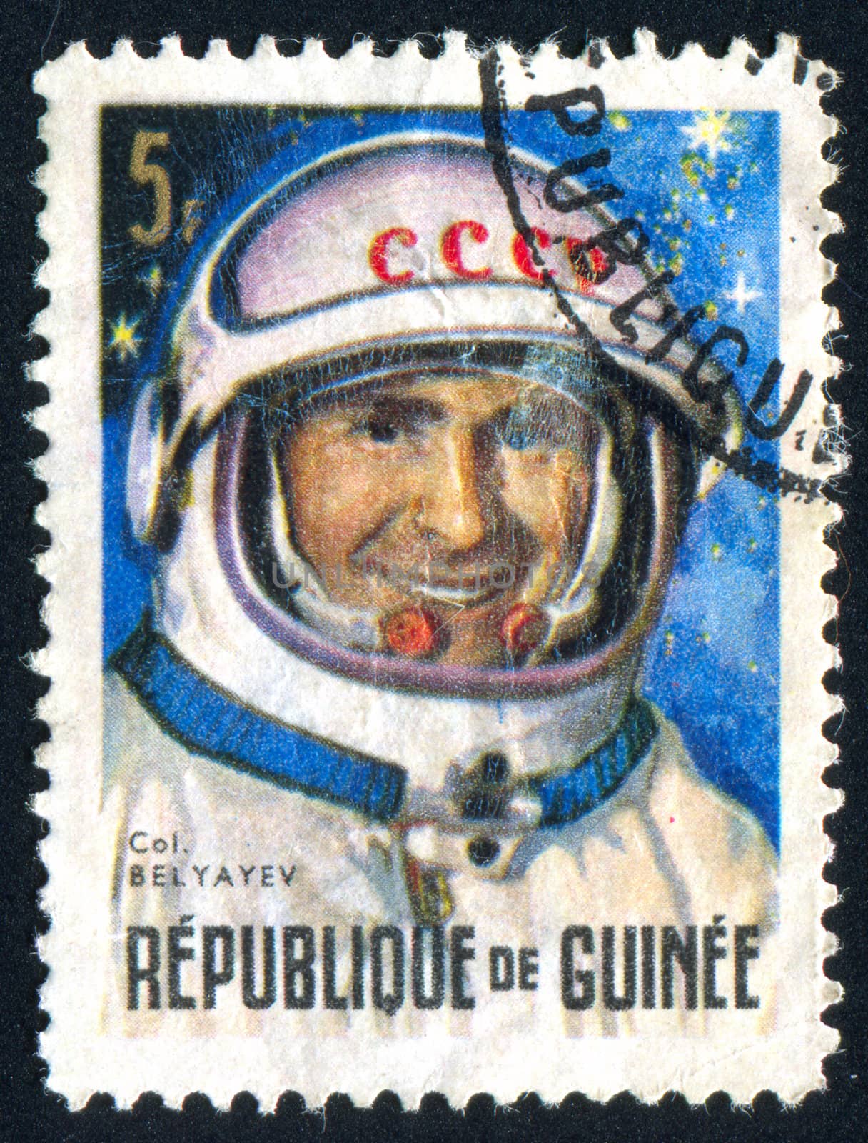 GUINEA - CIRCA 1965:   stamp printed by Guinea,  shows Russian Achievements in Space Pavel Belyayev, circa 1965.