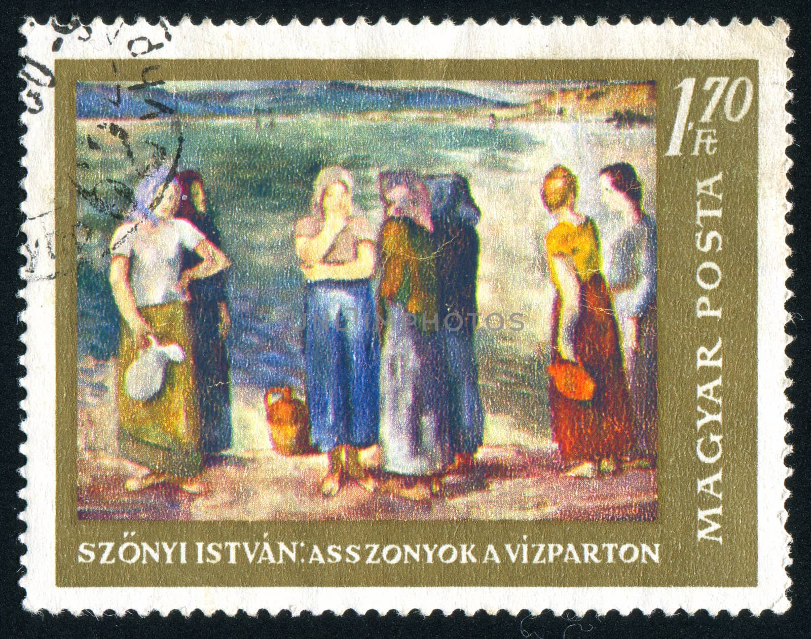 HUNGARY - CIRCA 1967: stamp printed by Hungary, shows Women at the River Bank by Istvan Szonyi, circa 1967