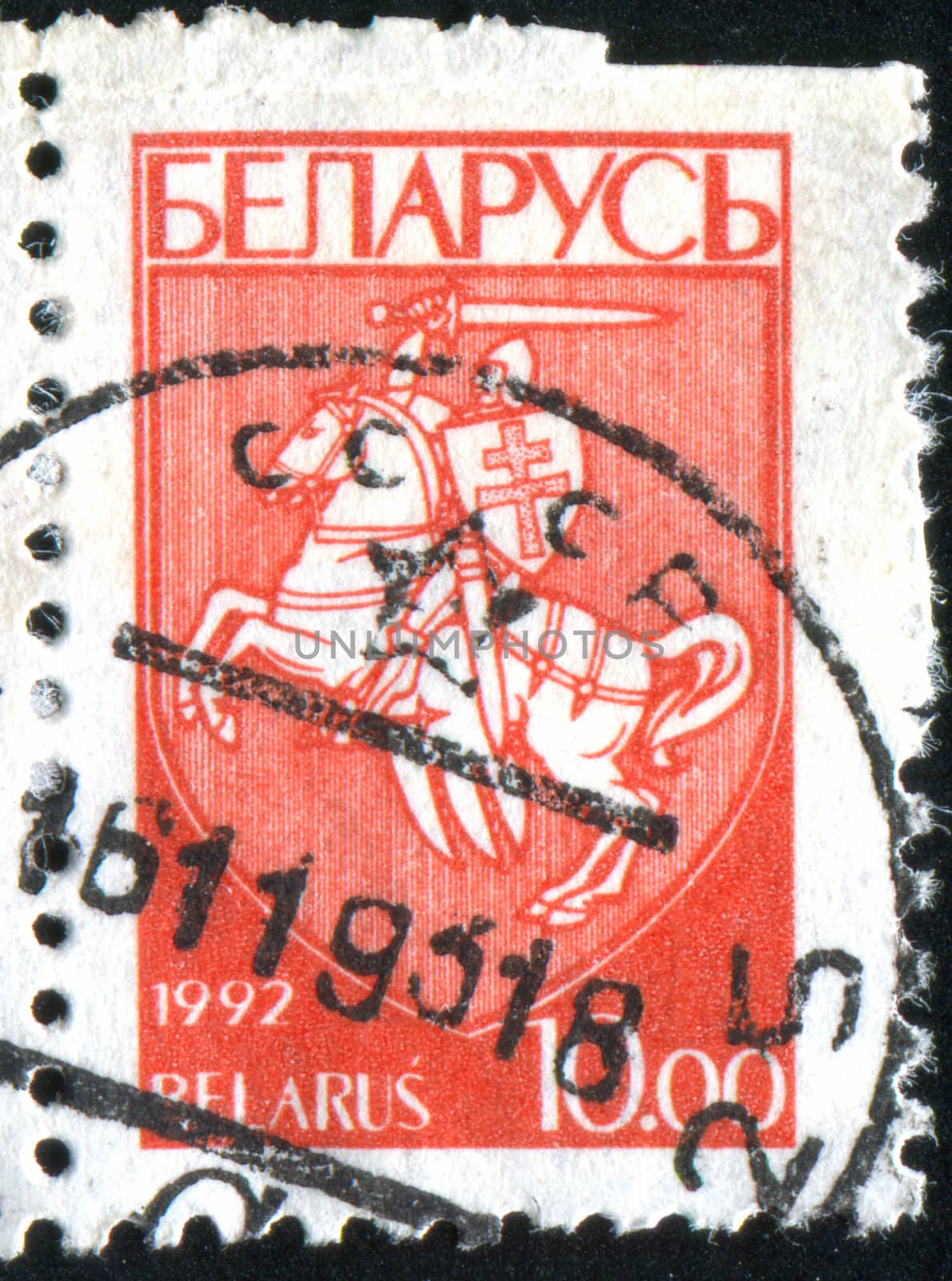 BELARUS - CIRCA 1992: stamp printed by Belarus, shows horse knight, circa 1992.