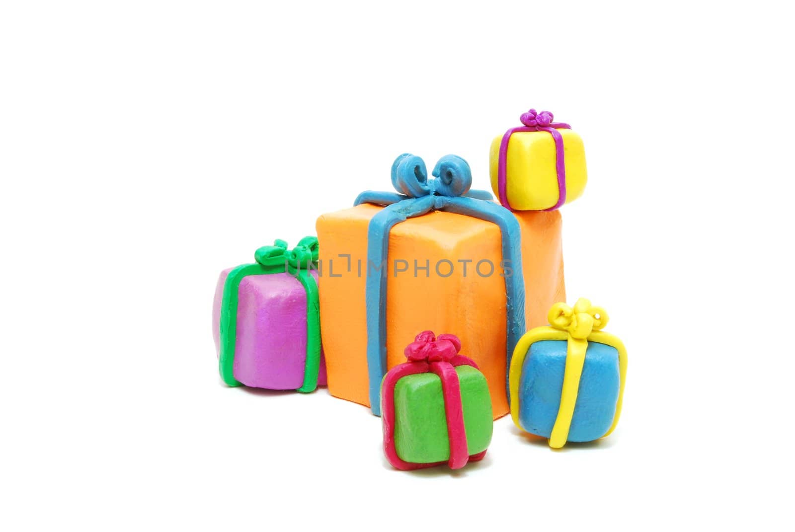 Heap of Various Multi Colored New Year Gifts Isolated on White Background