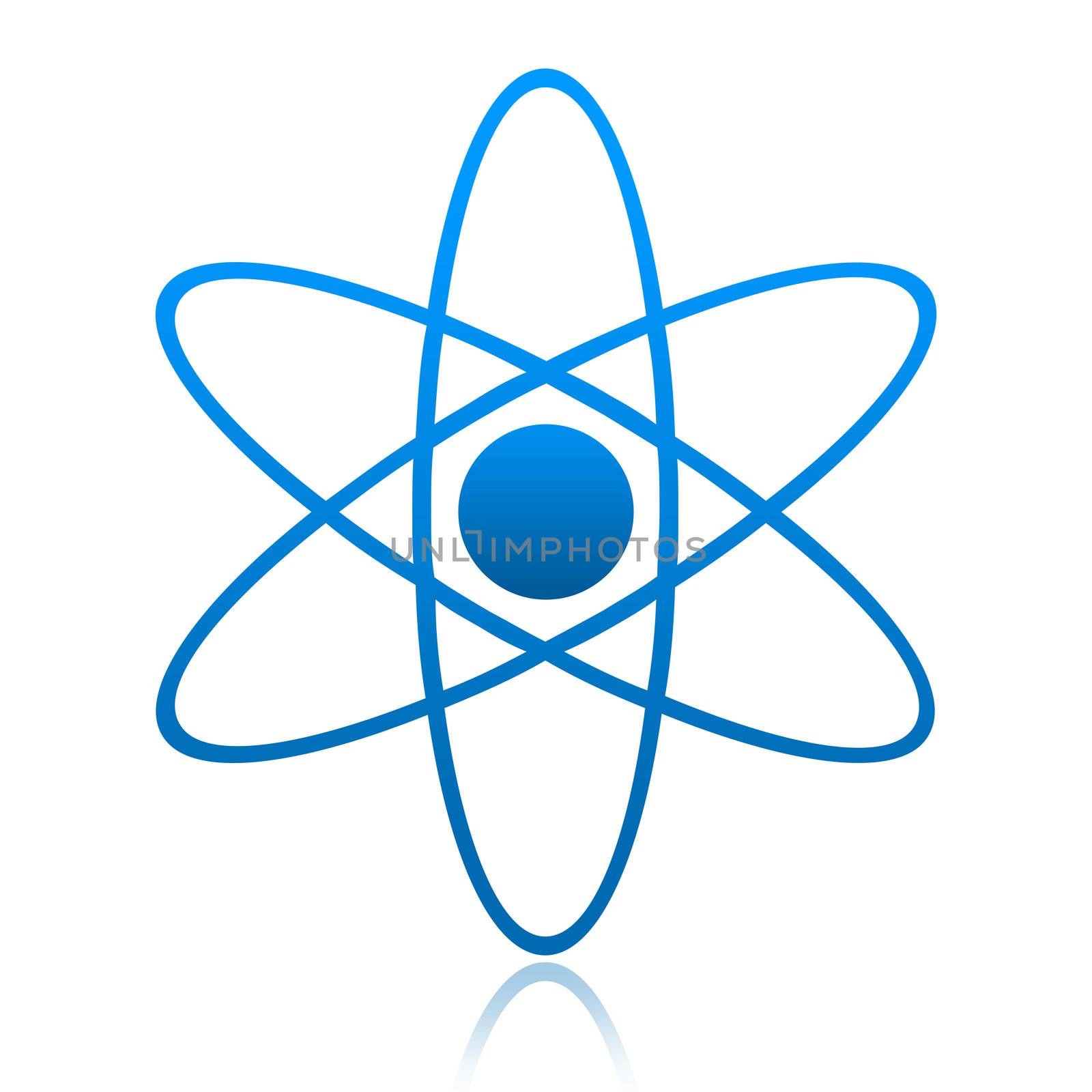 Abstract model of atom isolated over white background