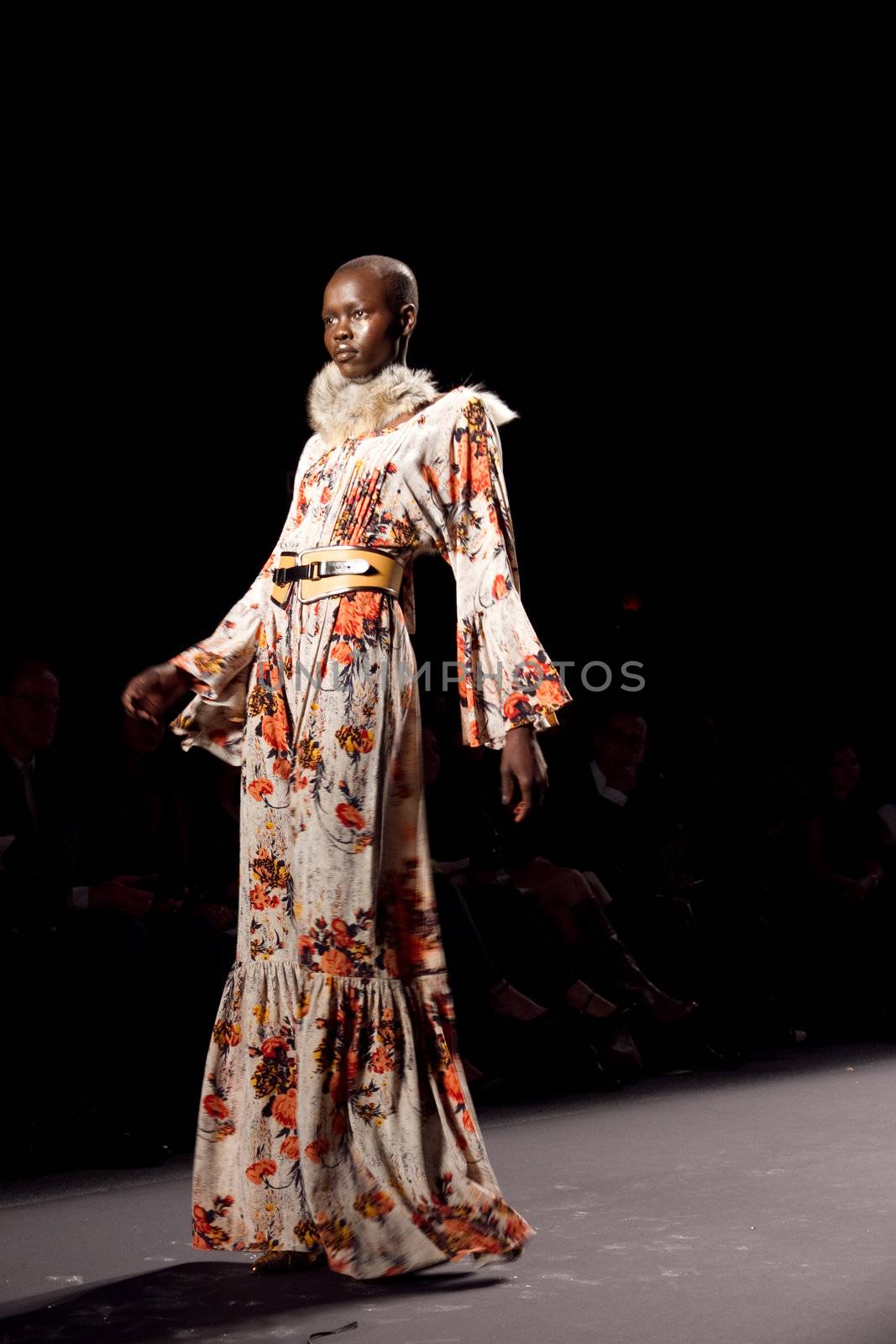 NEW YORK, NY - FEBRUARY 14: A model walks the runway at the Tracy Reese Fall 2011 fashion show during Mercedes-Benz Fashion Week at The Studio at Lincoln Center on February 14, 2011 in New York City. (Photo by Diana Beato)