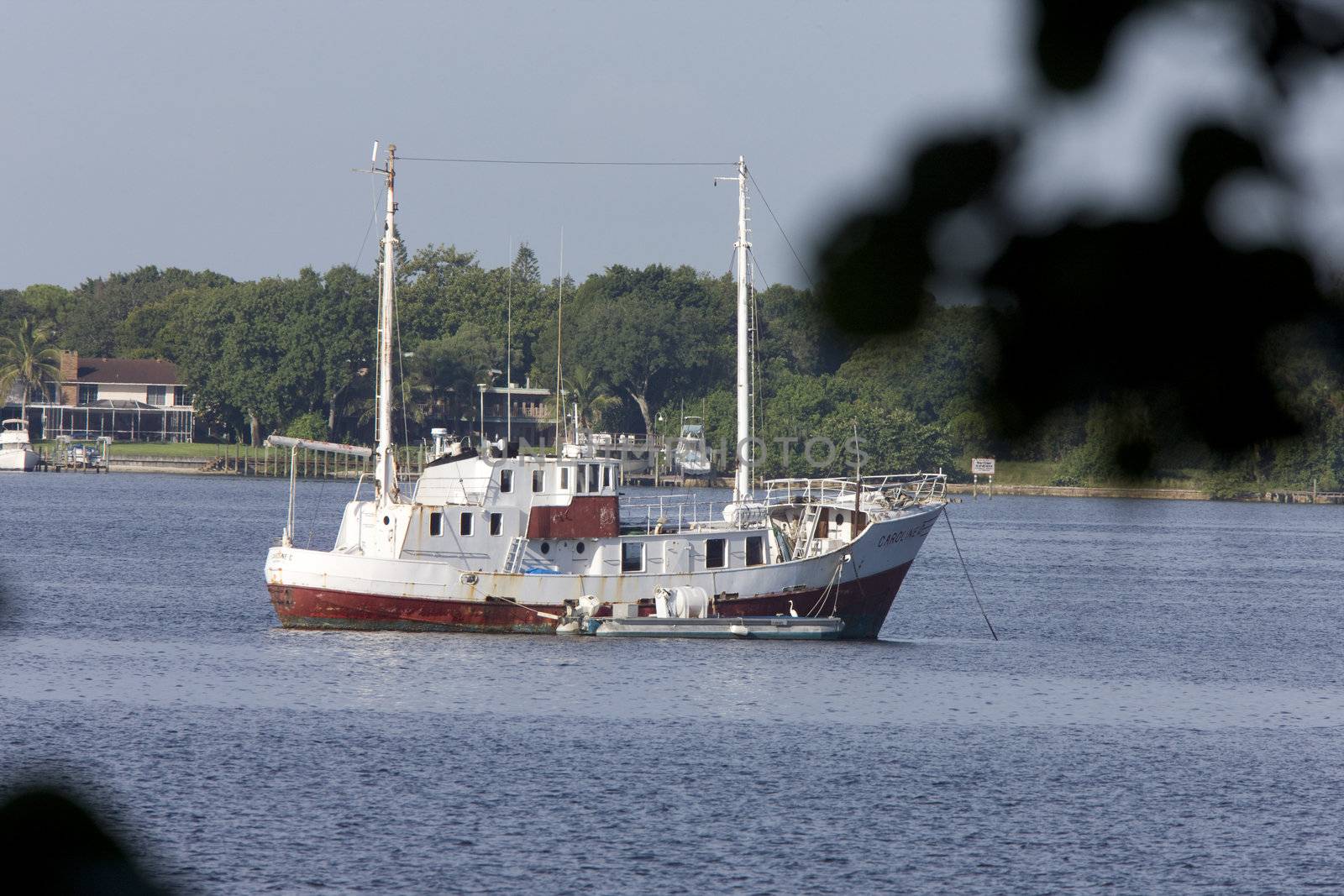 Small ship anchored in Florida cove