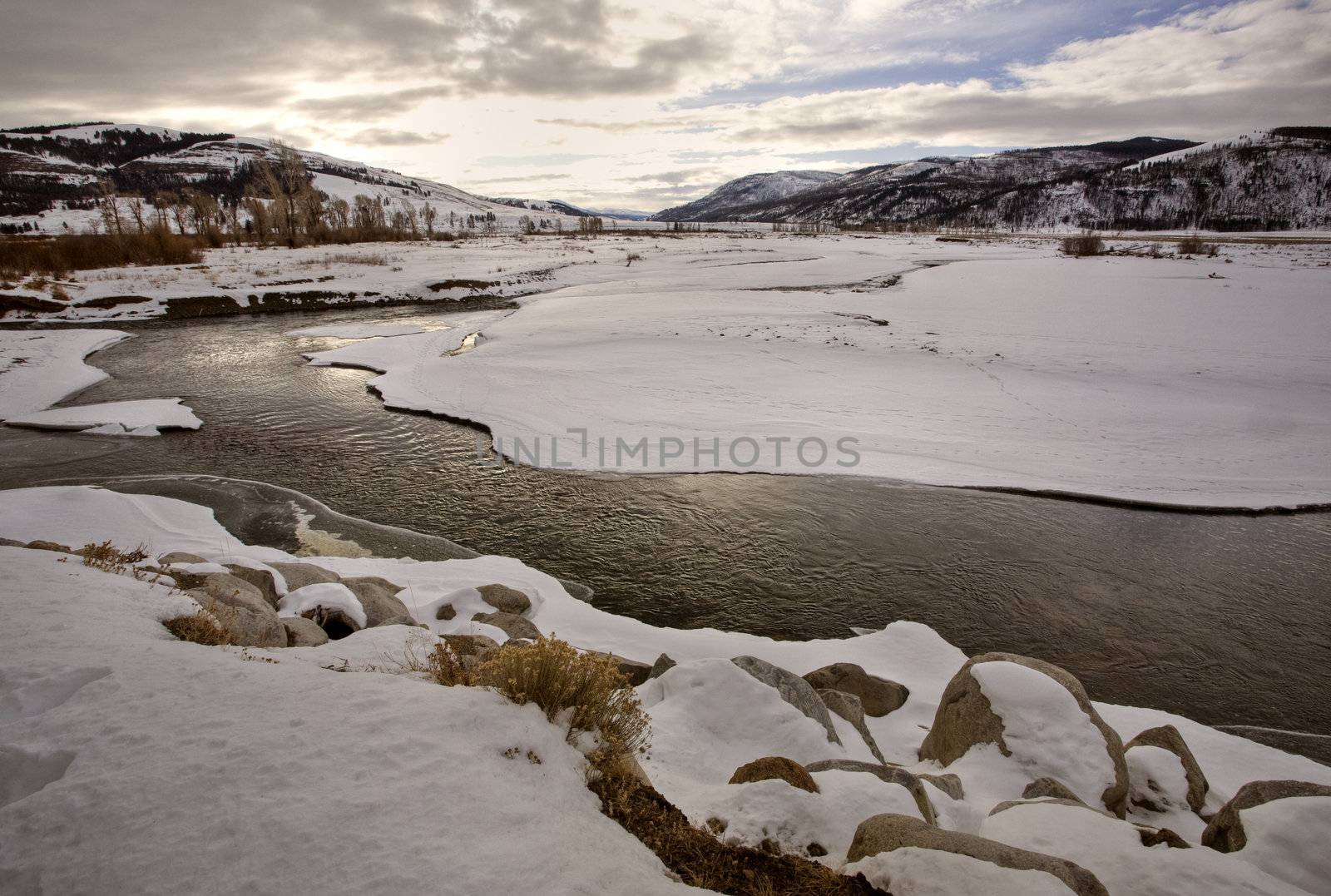 Yellowstone Park Wyoming Winter Snow soda butte creek by pictureguy