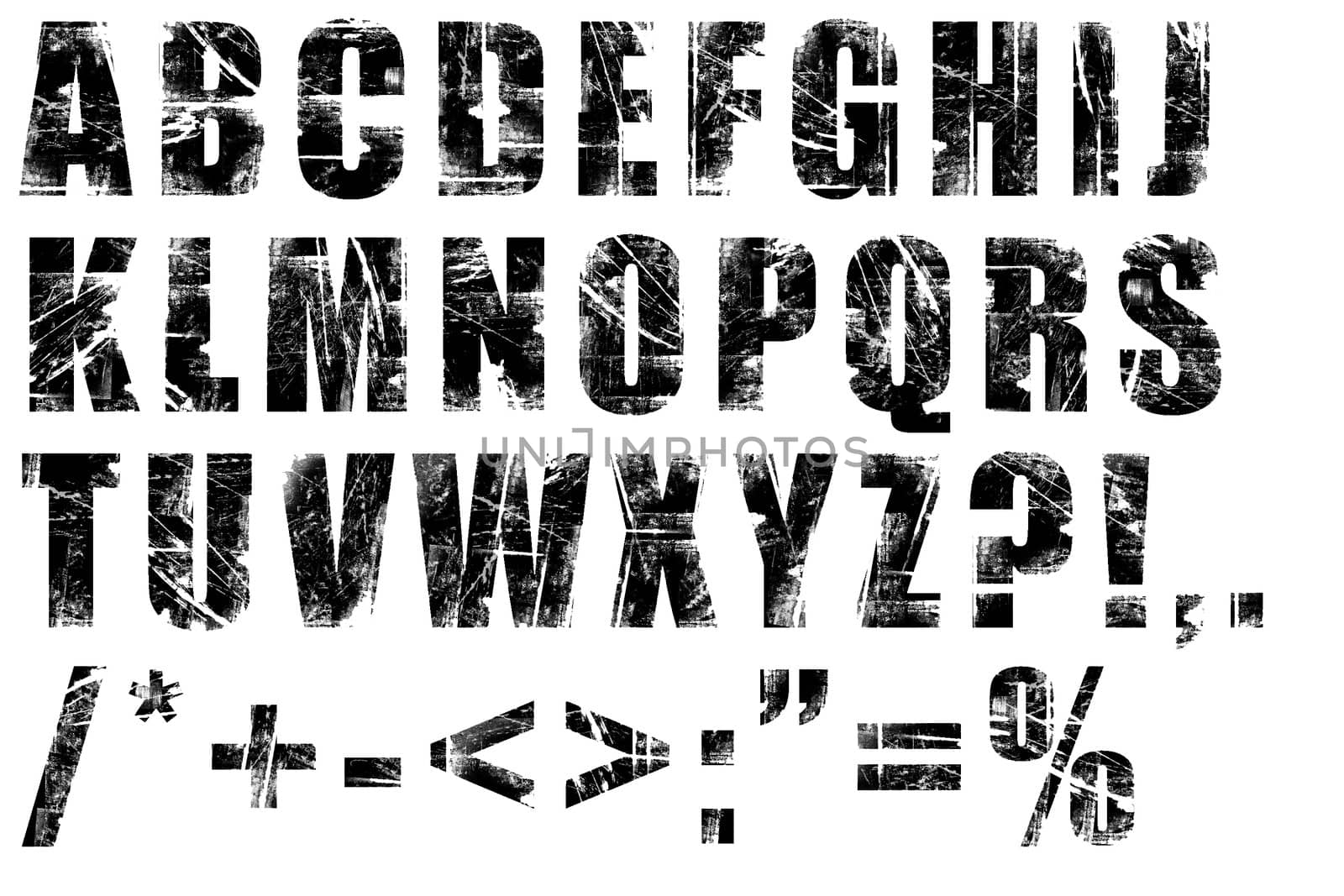 Grunge alphabet - black on white background