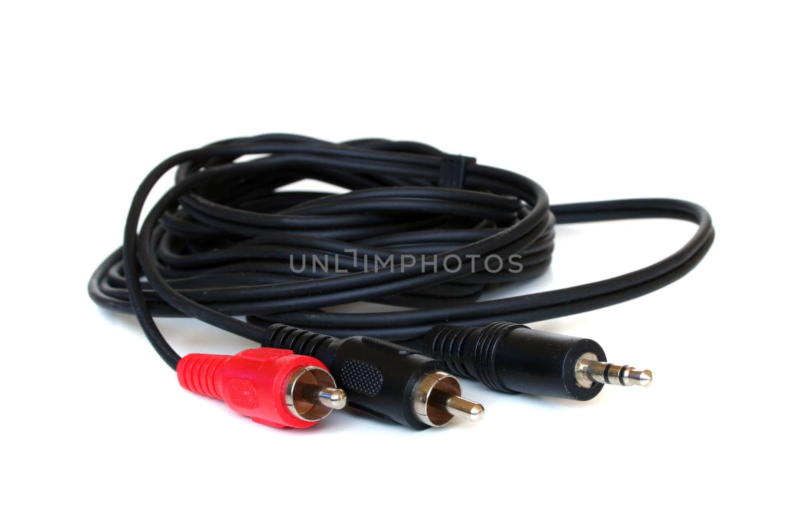 Audio cables on white background