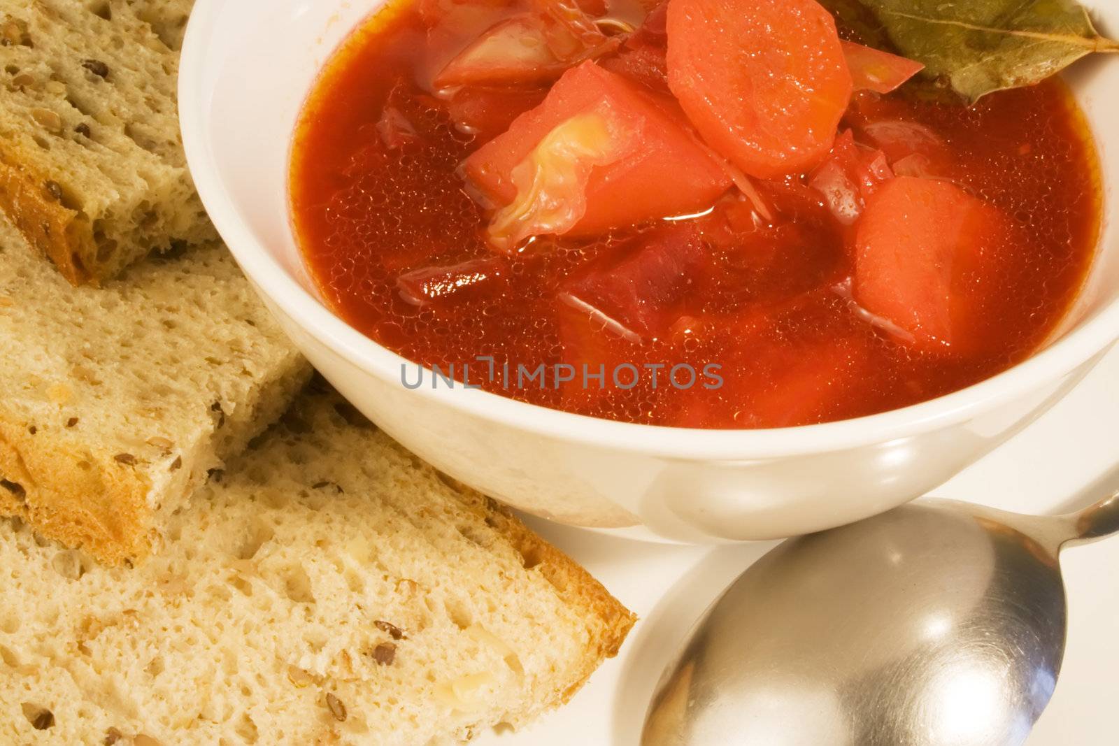 Vegetable soup - borscht in bowl with bread