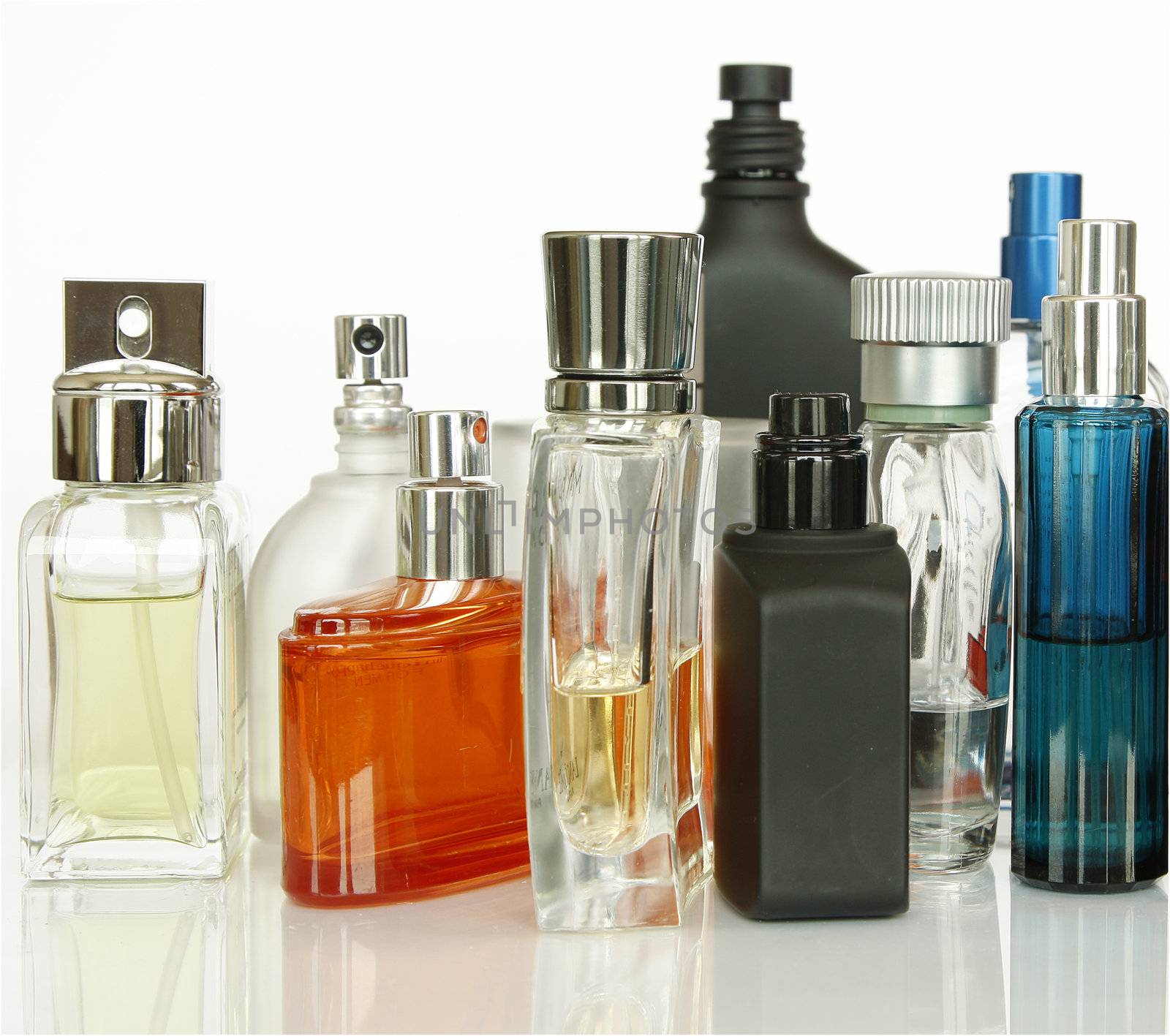 Perfume and Fragrances bottles isolated in white background.