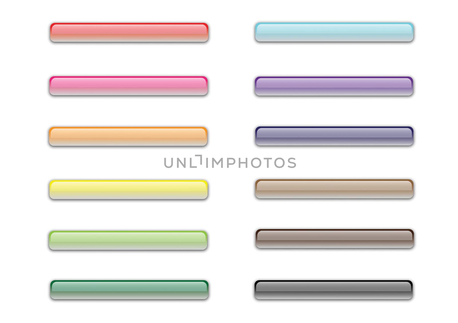 A set of twelve colorful illustrated glass bars with a subtle drop shadow. Ideal for web or other uses.