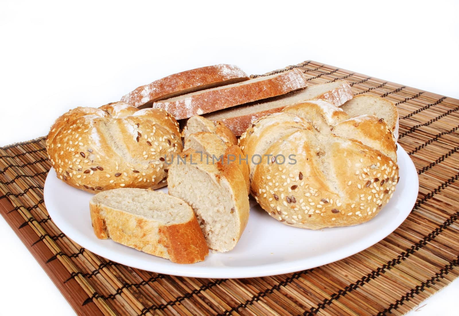 Baked goods - healthy breakfast on white background