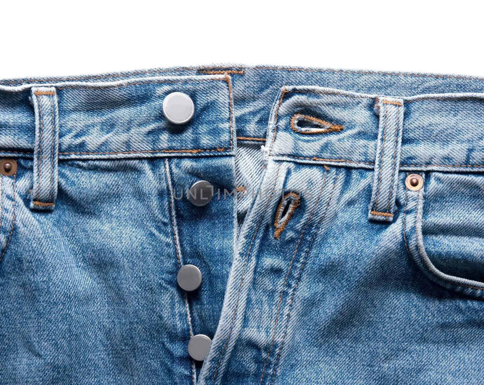 Closeup detail of a blue jeans