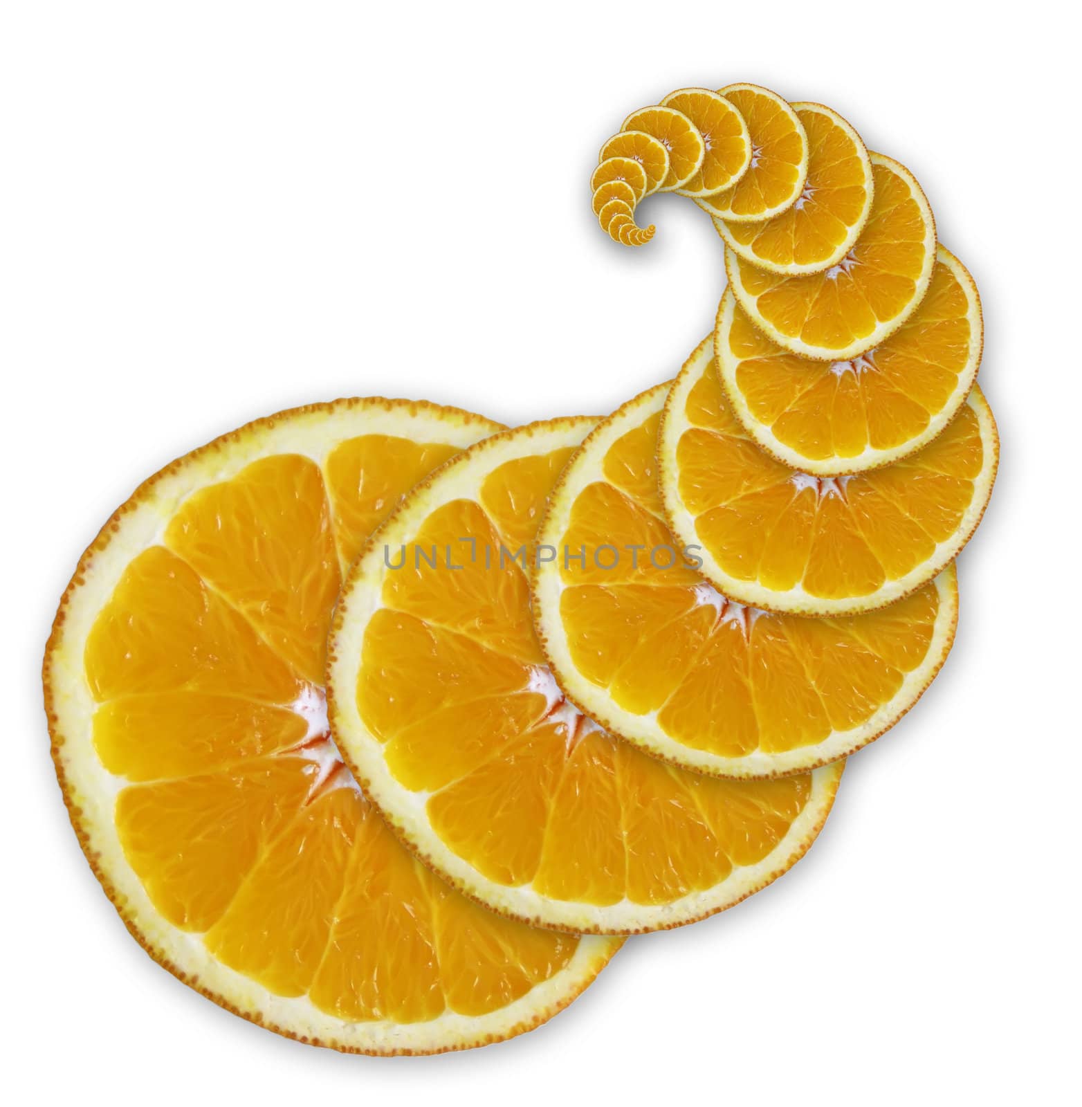 Fresh juicy orange slices in spiral