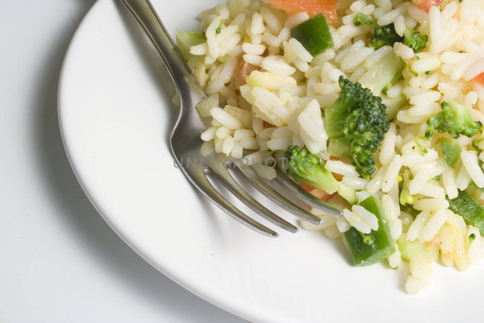 Vegatable risotto on the white plate