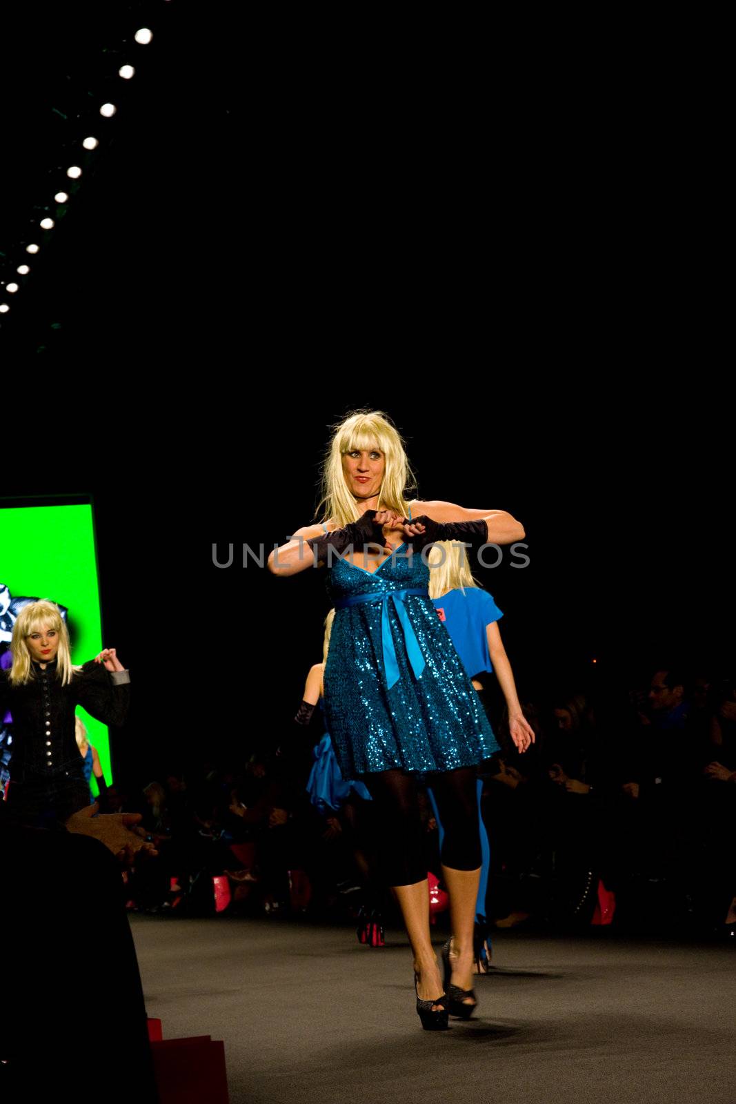 NEW YORK, NY - FEBRUARY 14: A model/coworker walks the runway at the Betsey Johnson Fall 2011 fashion show during Mercedes-Benz Fashion Week at The Theatre at Lincoln Center on February 14, 2011 in New York City. (Photo by Diana Beato)