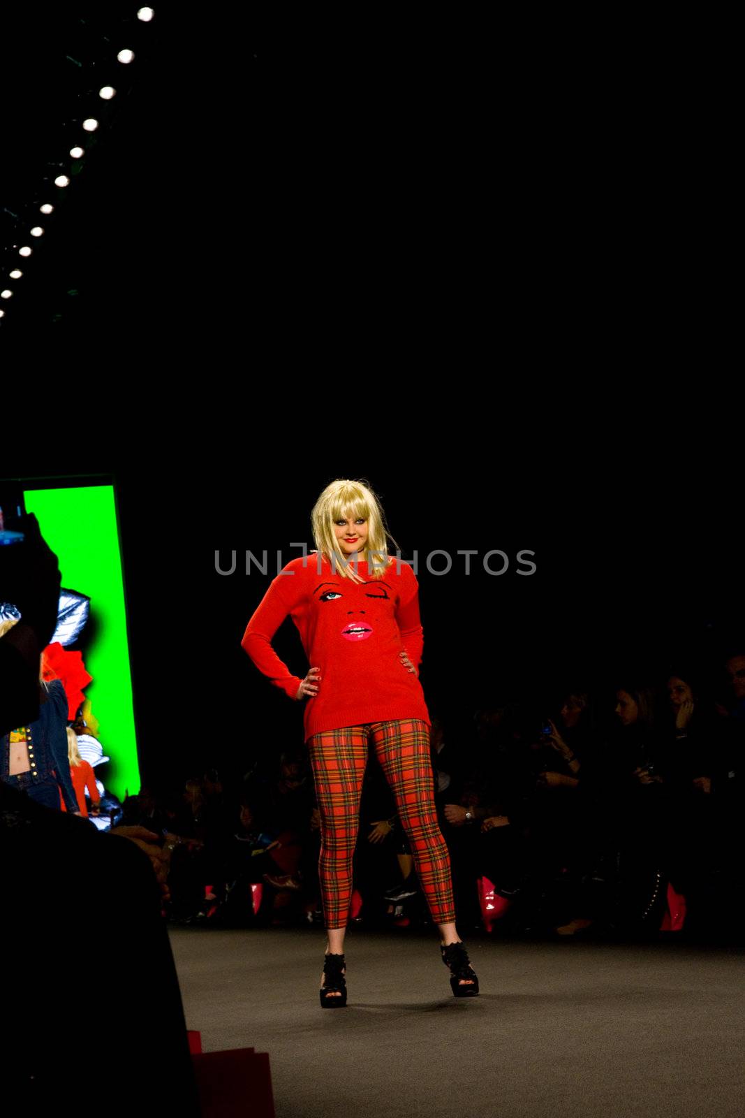 NEW YORK, NY - FEBRUARY 14: A model/coworker walks the runway at the Betsey Johnson Fall 2011 fashion show during Mercedes-Benz Fashion Week at The Theatre at Lincoln Center on February 14, 2011 in New York City. (Photo by Diana Beato)