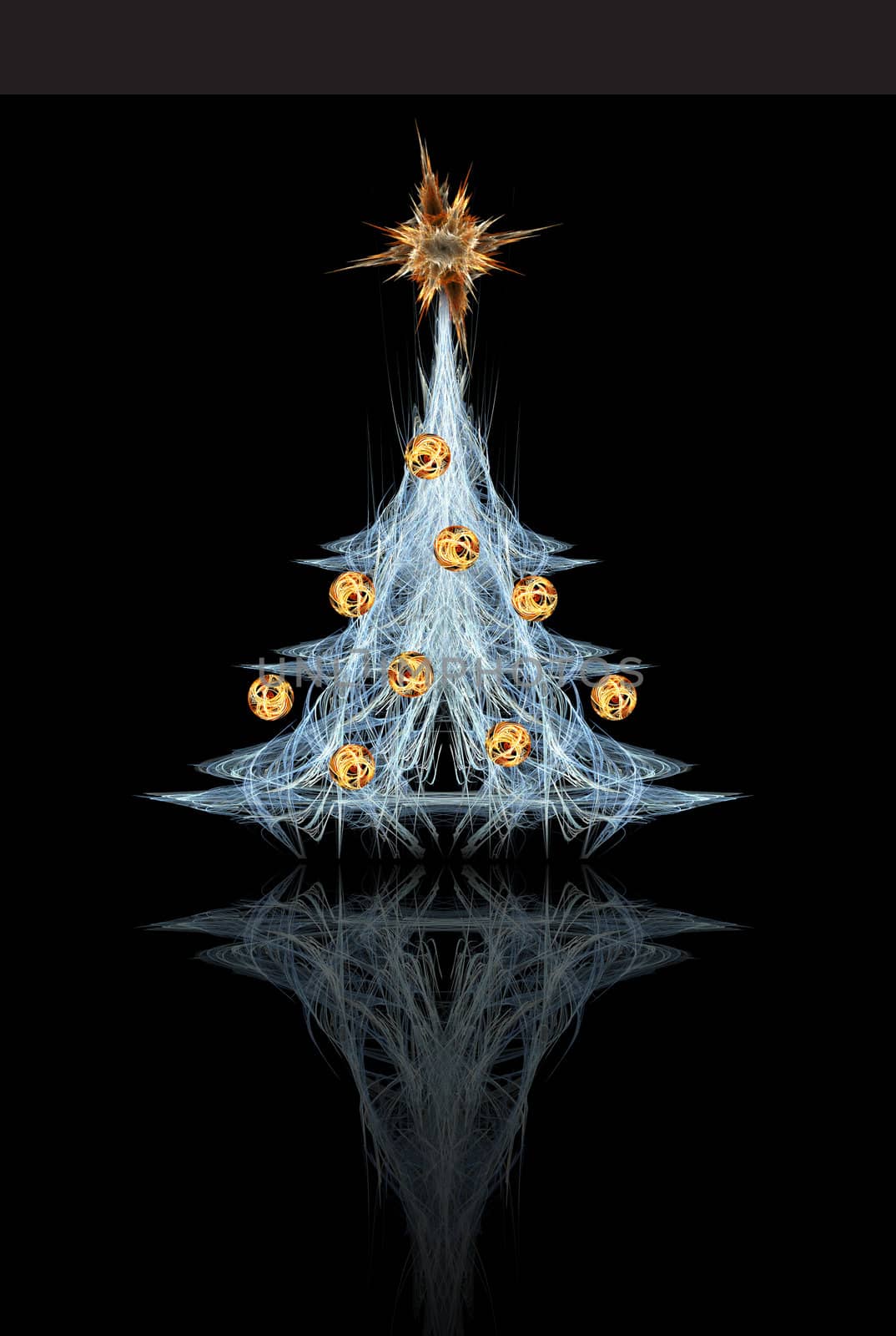Fractal Christmas tree with star and decoration