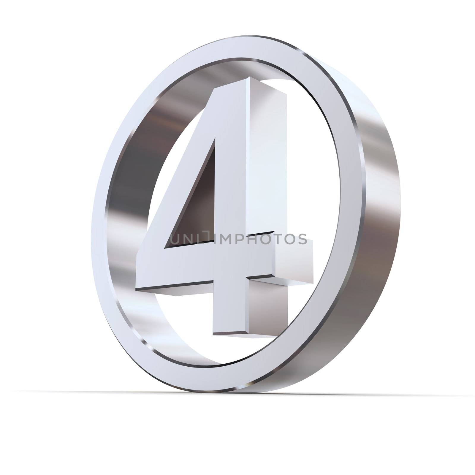 shiny 3d number 4 made of silver/chrome in a metallic circle