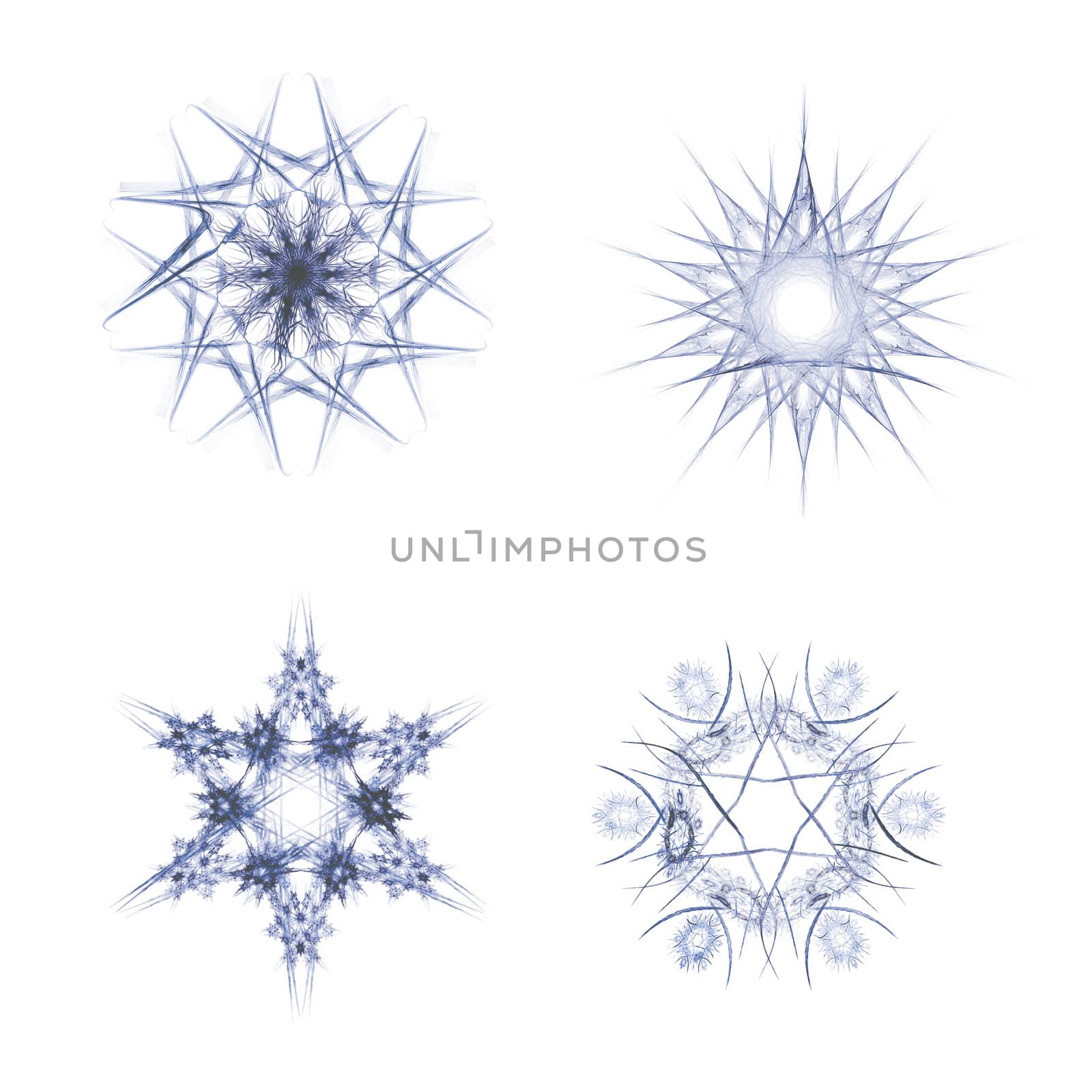 Fractal snow flakes on white background