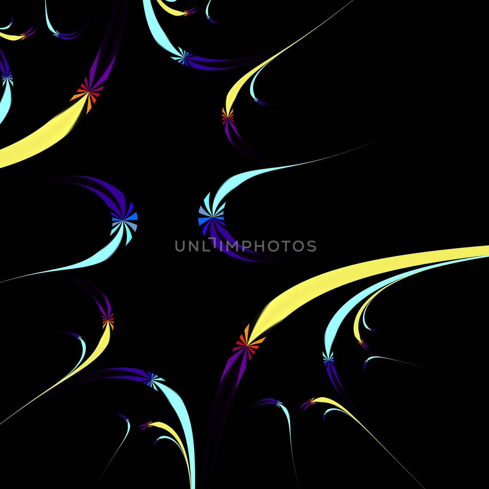 An abstract fractal designed to look like rockets shooting across the sky.