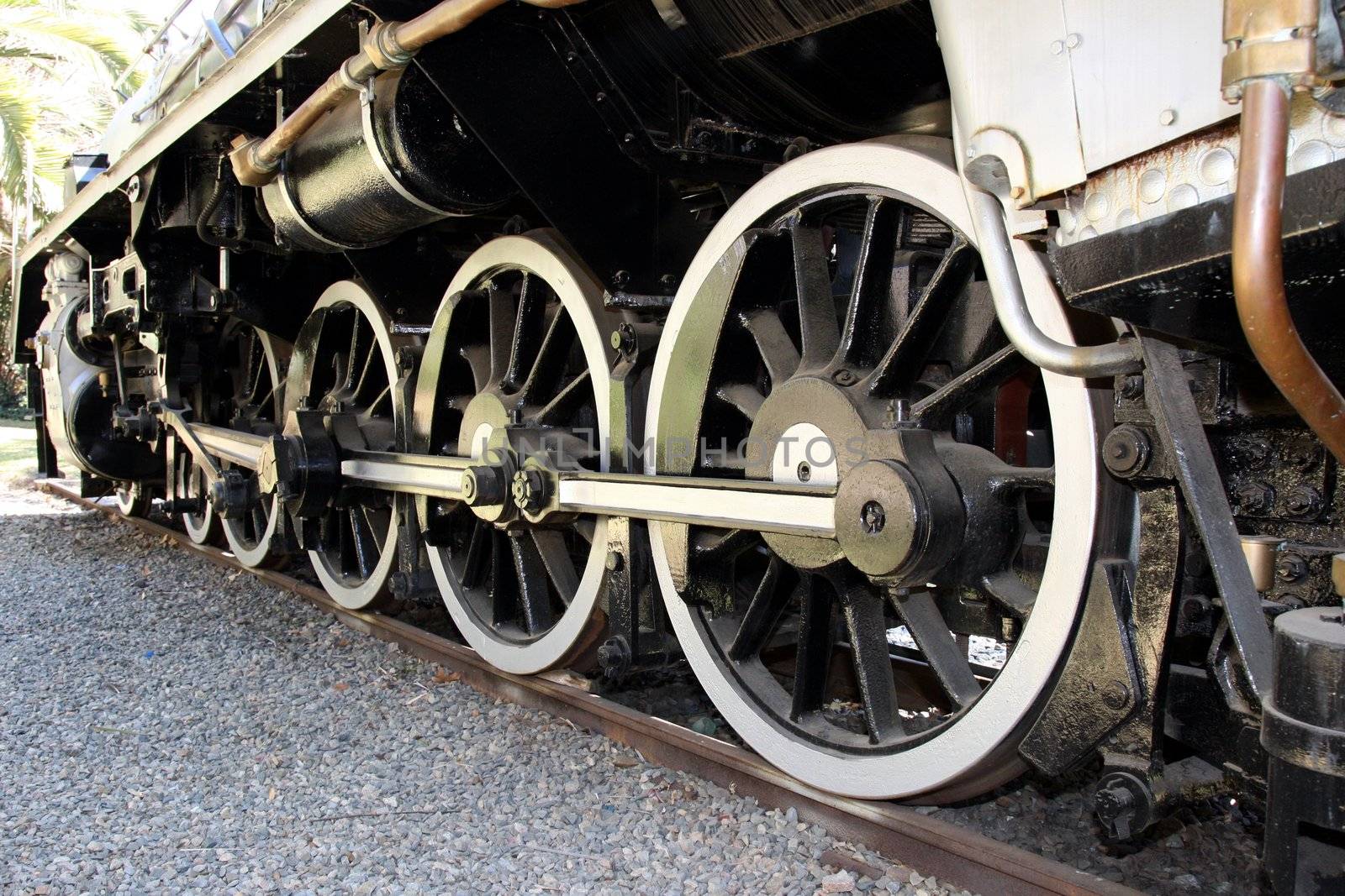 Wheels of a vintage Class 19D steam engine or locomotive 