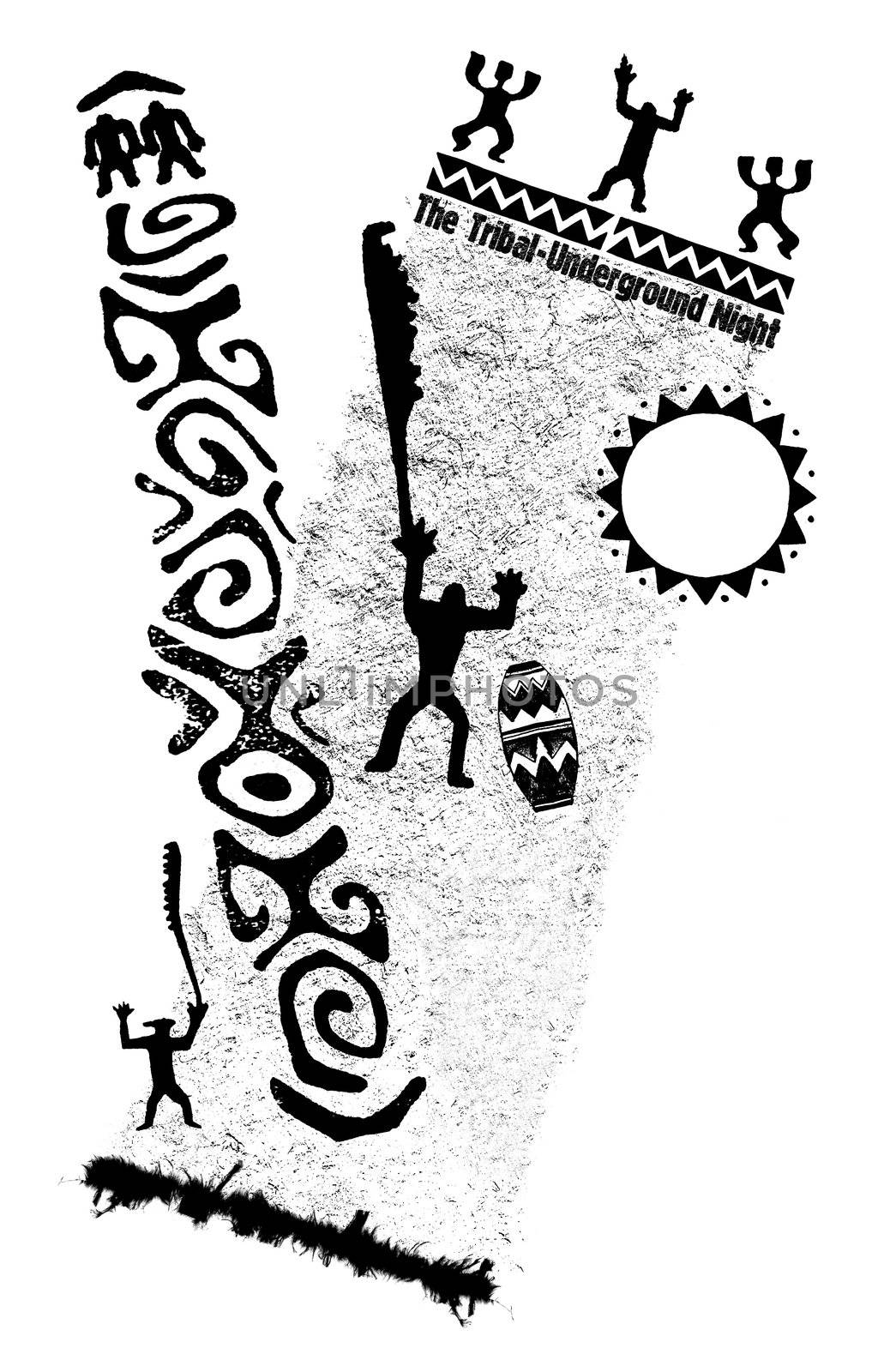Illustration in black and white - tribal spirit - africa