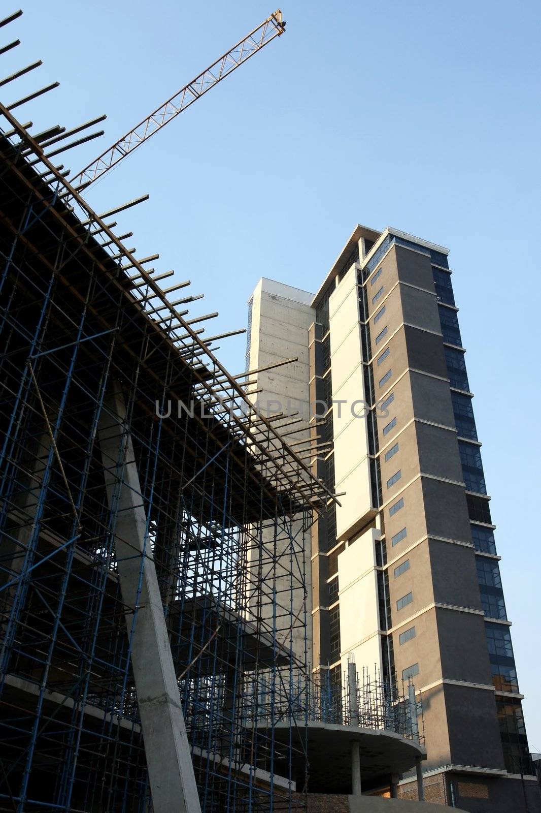 New building construction in a modern commercial centre