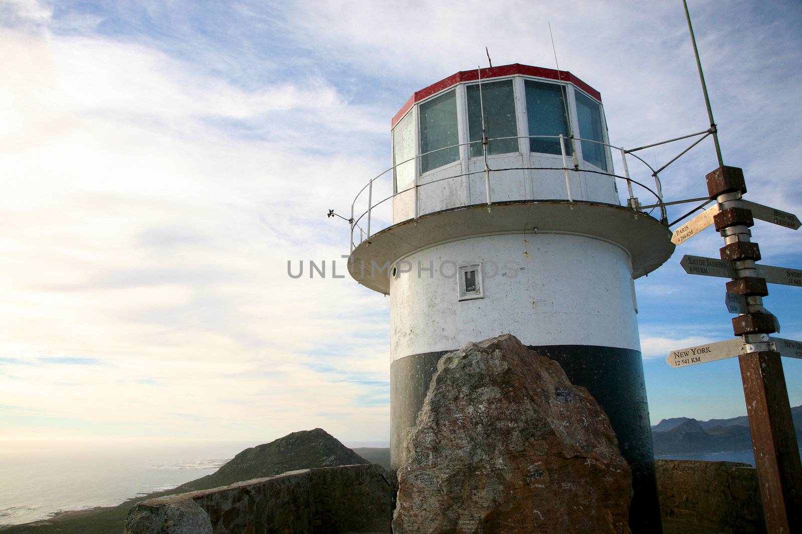 Lighthouse in the sea at cape point town in capetown