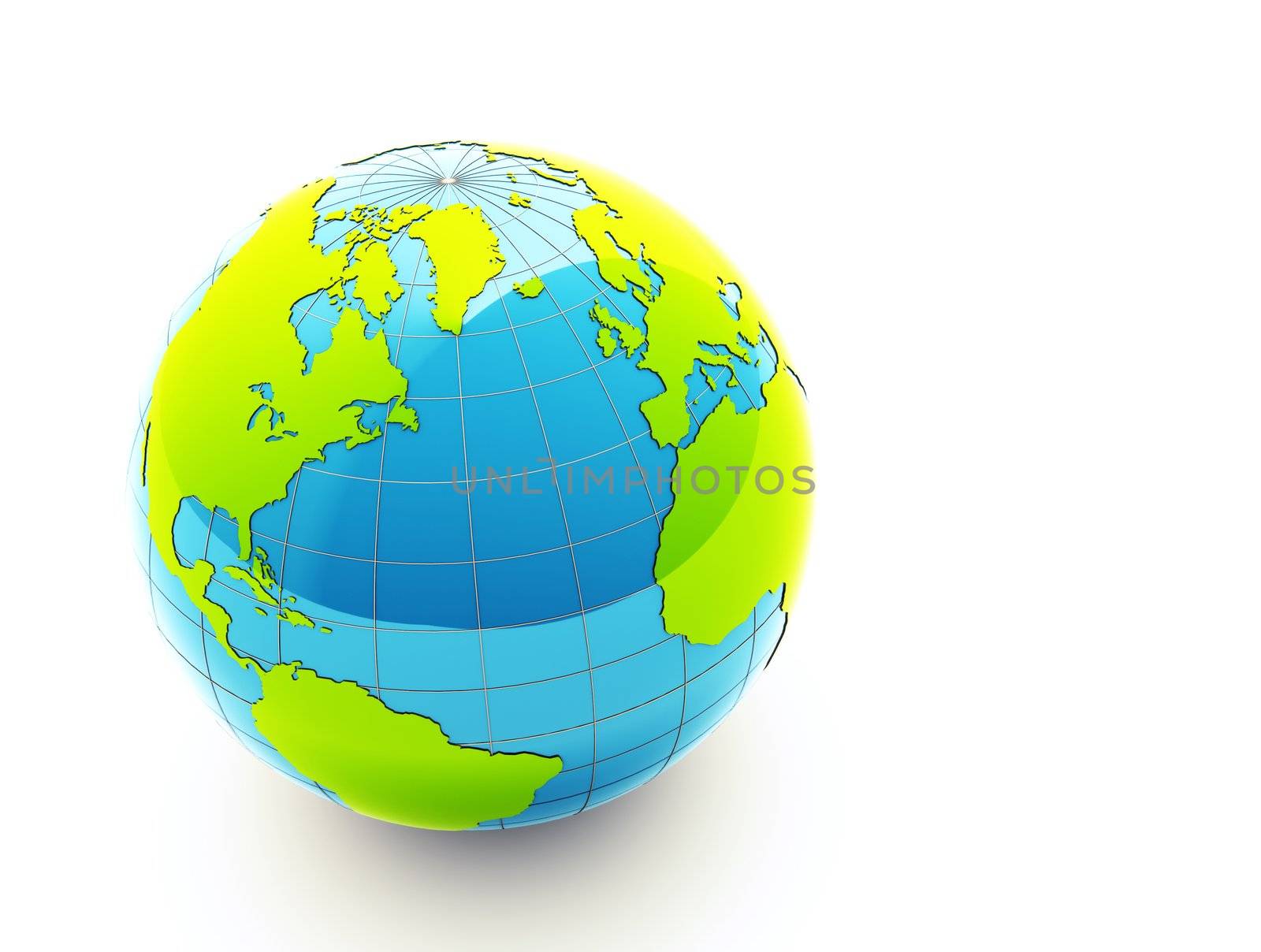 3d glossy green earth on white background